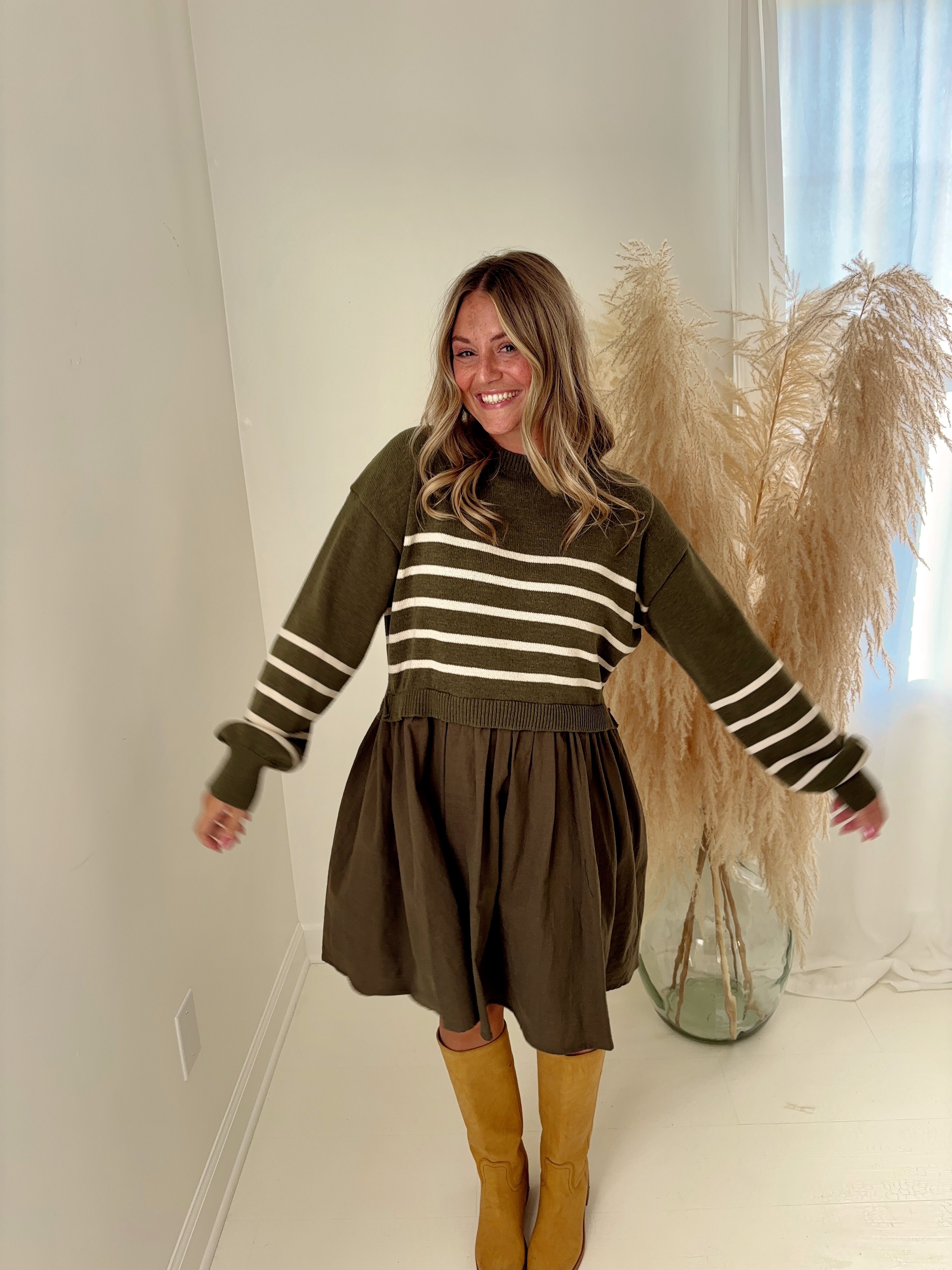 Olive Drop Striped Dress