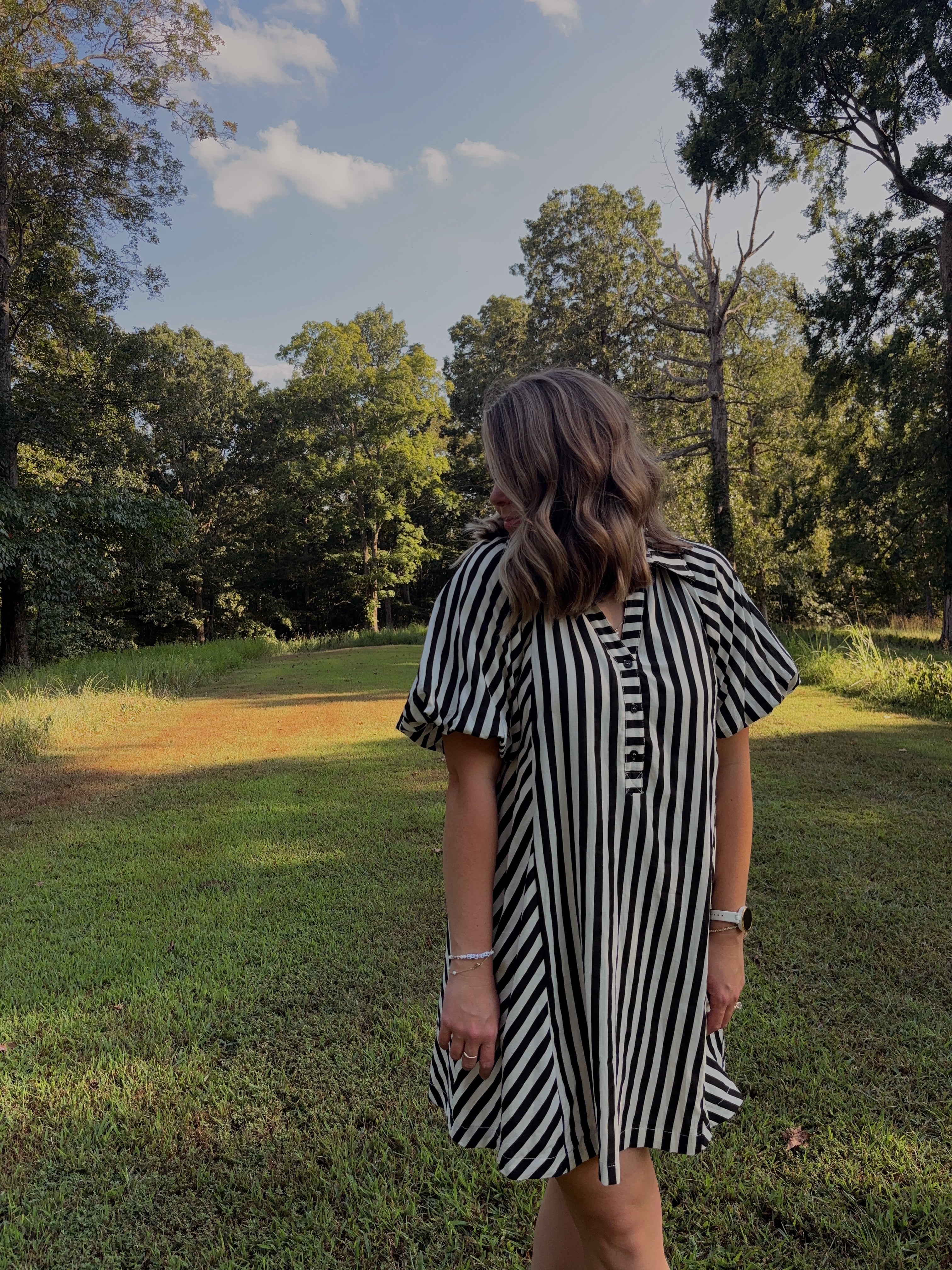 Striped Puff Sleeve Dress