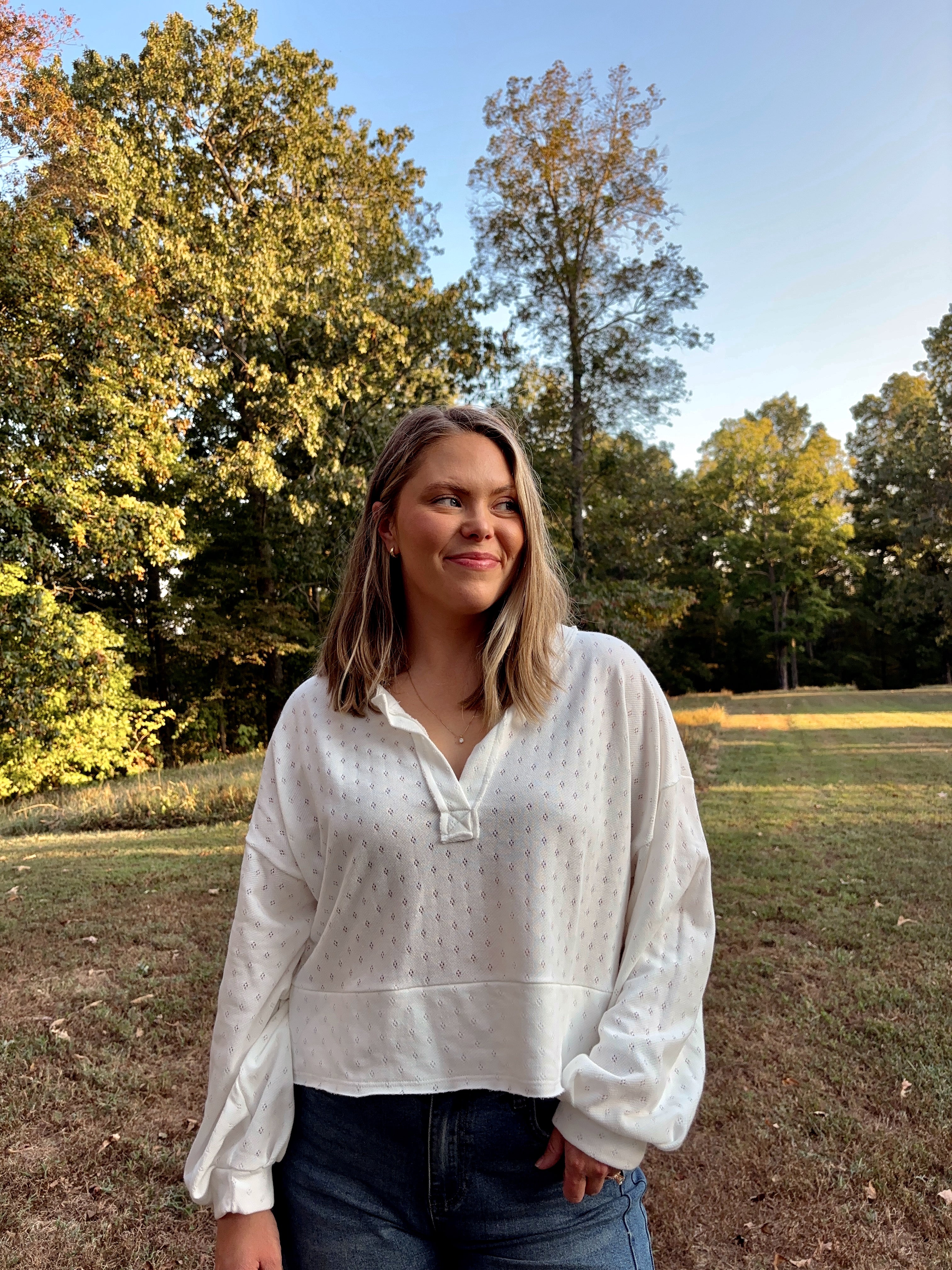 Polly Cream Pointelle Top