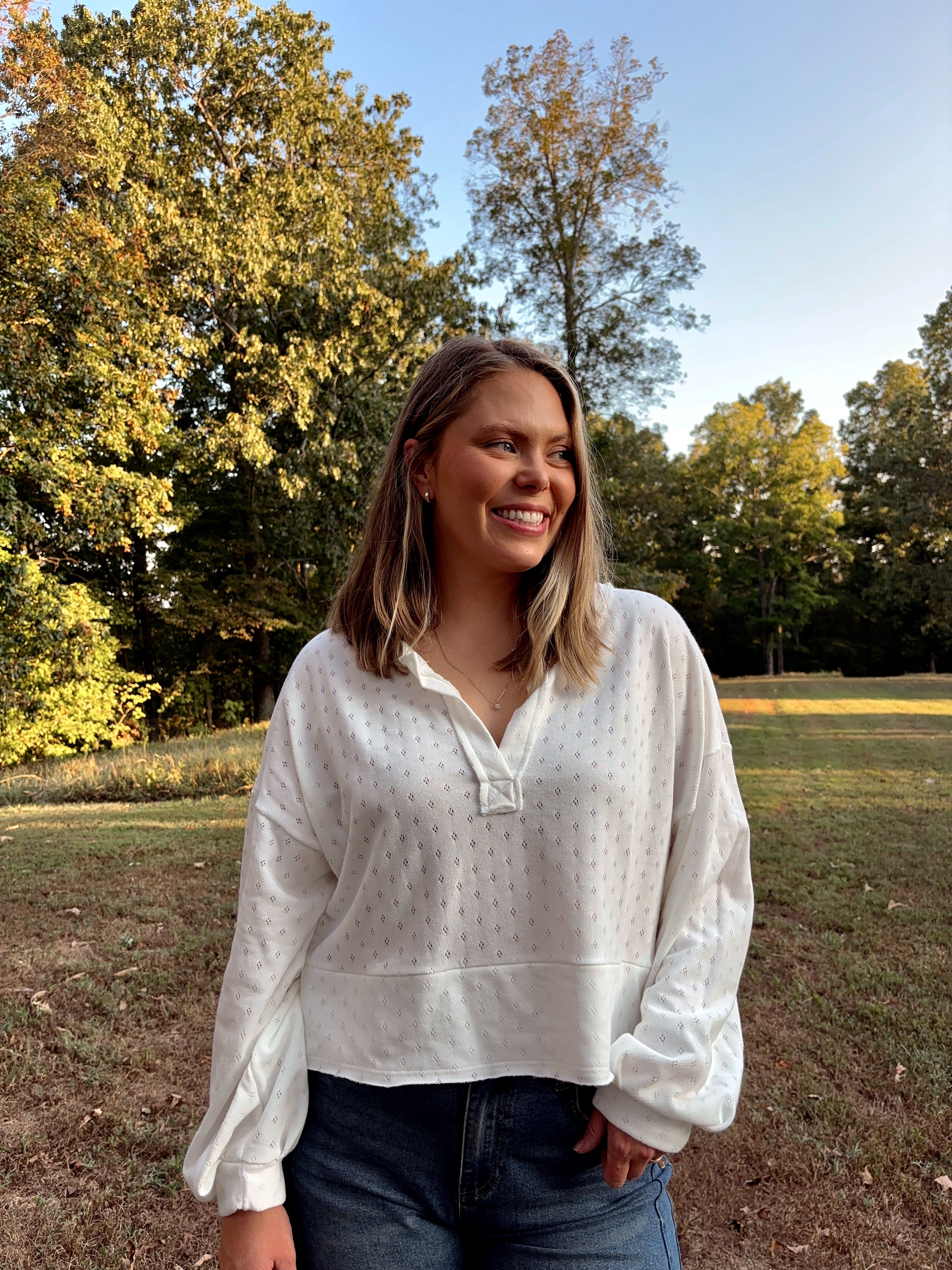 Polly Cream Pointelle Top