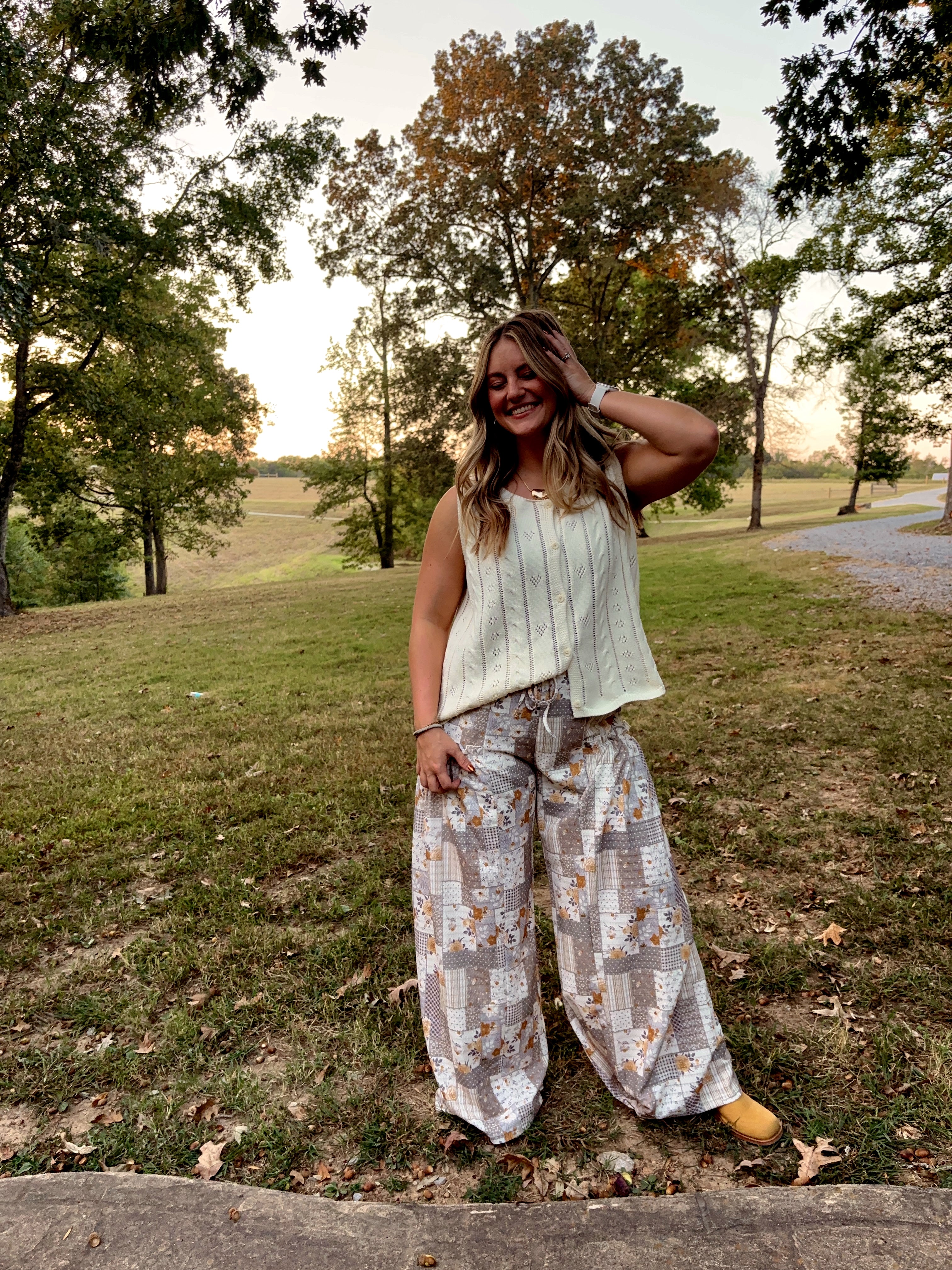Printed Patchwork Wide Leg Pants