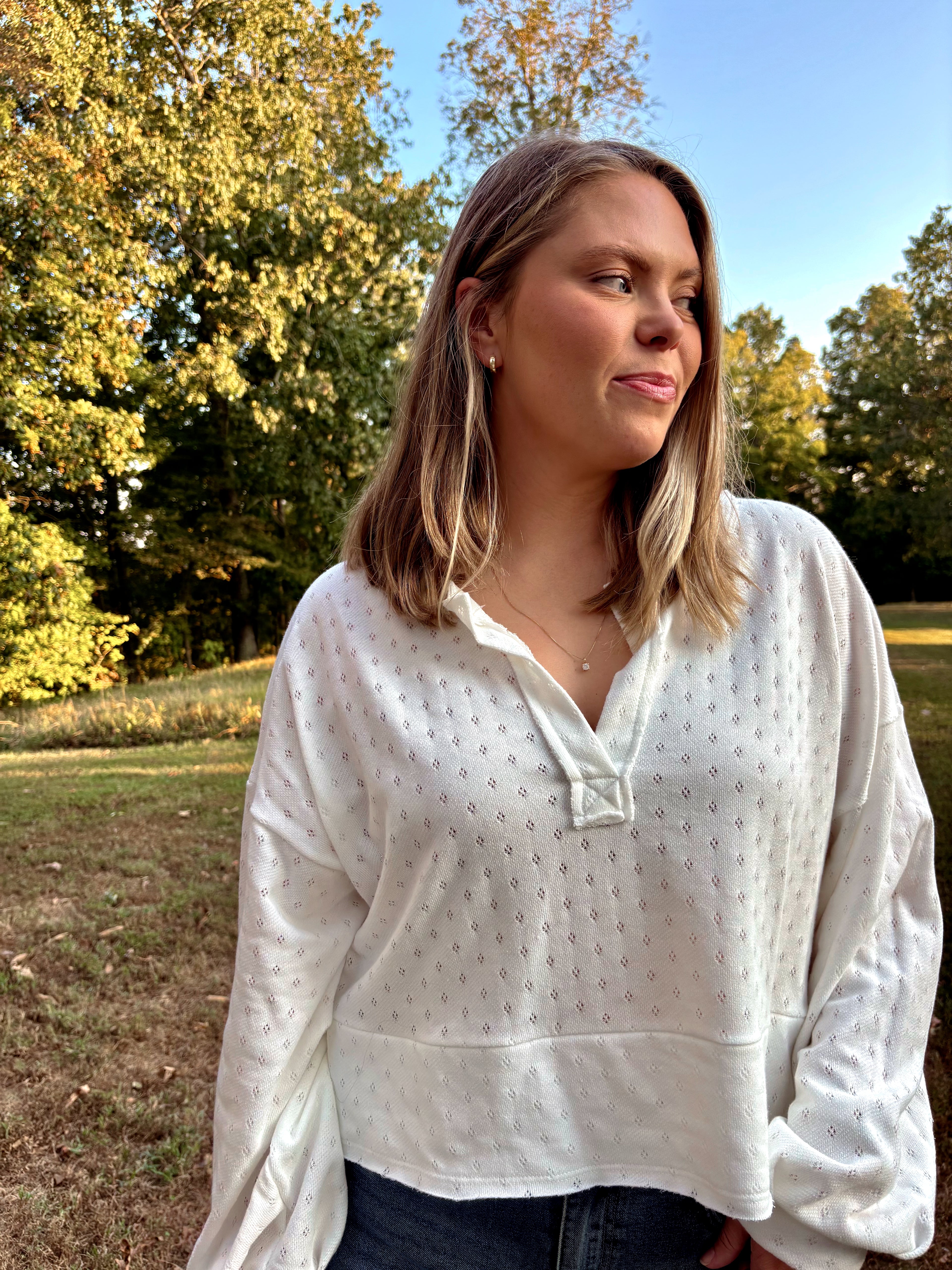 Polly Cream Pointelle Top