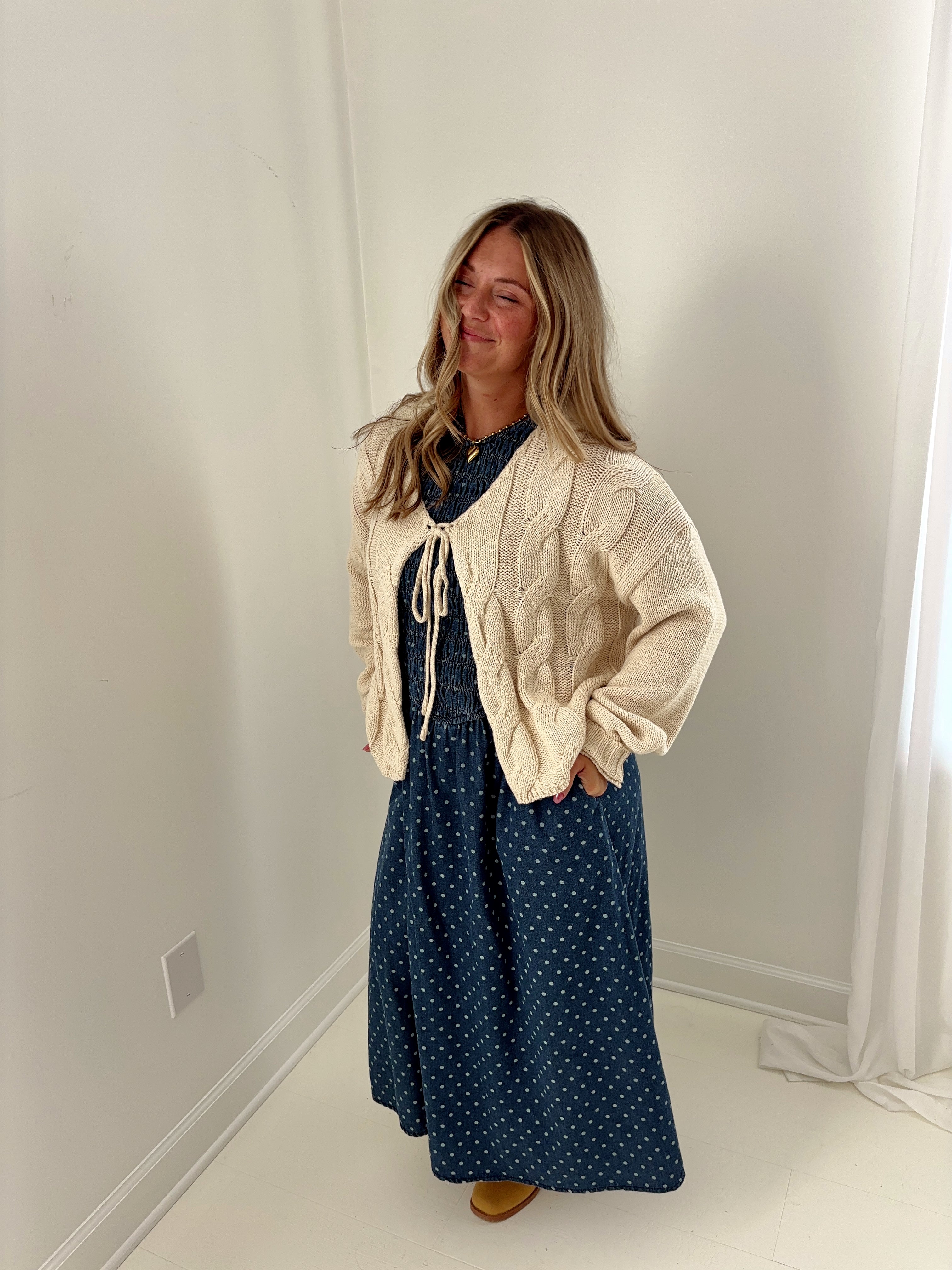 Wheat Cable Tie Cardigan