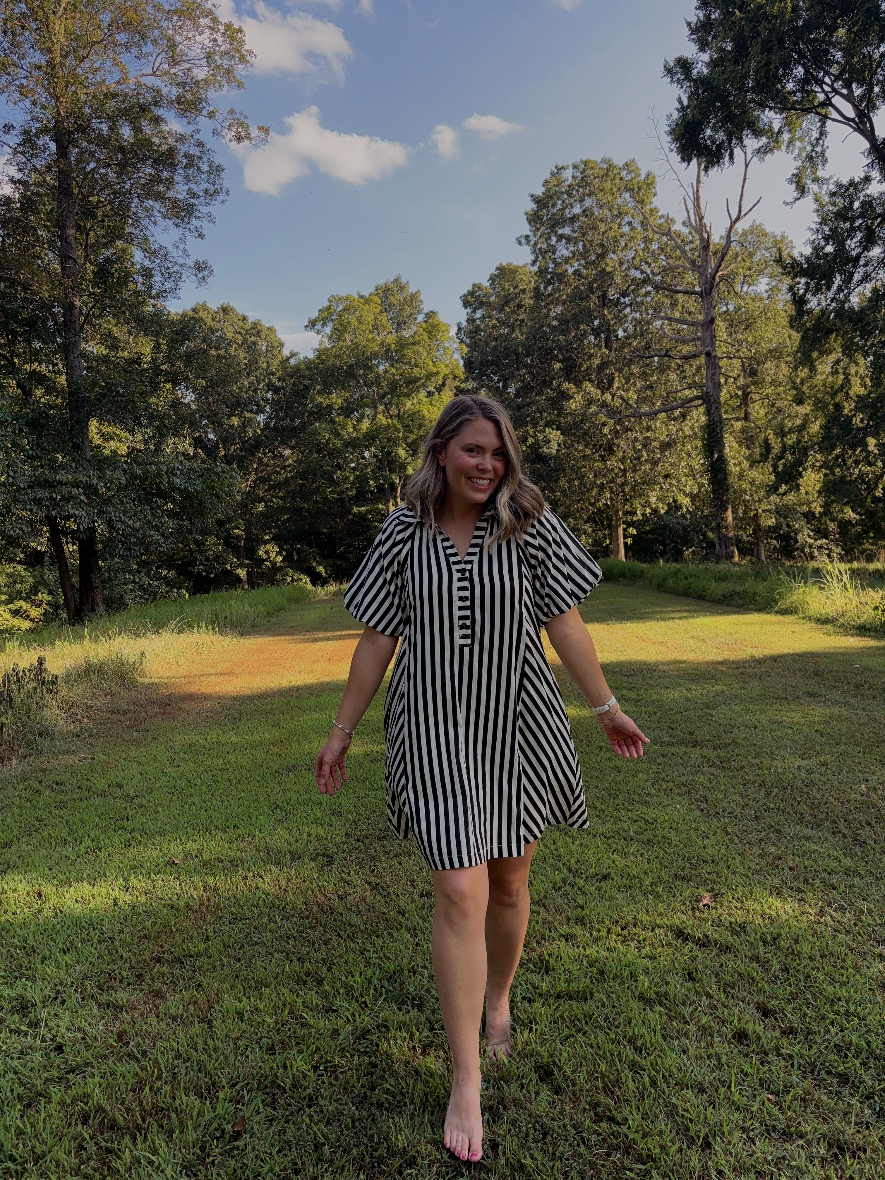 Striped Puff Sleeve Dress