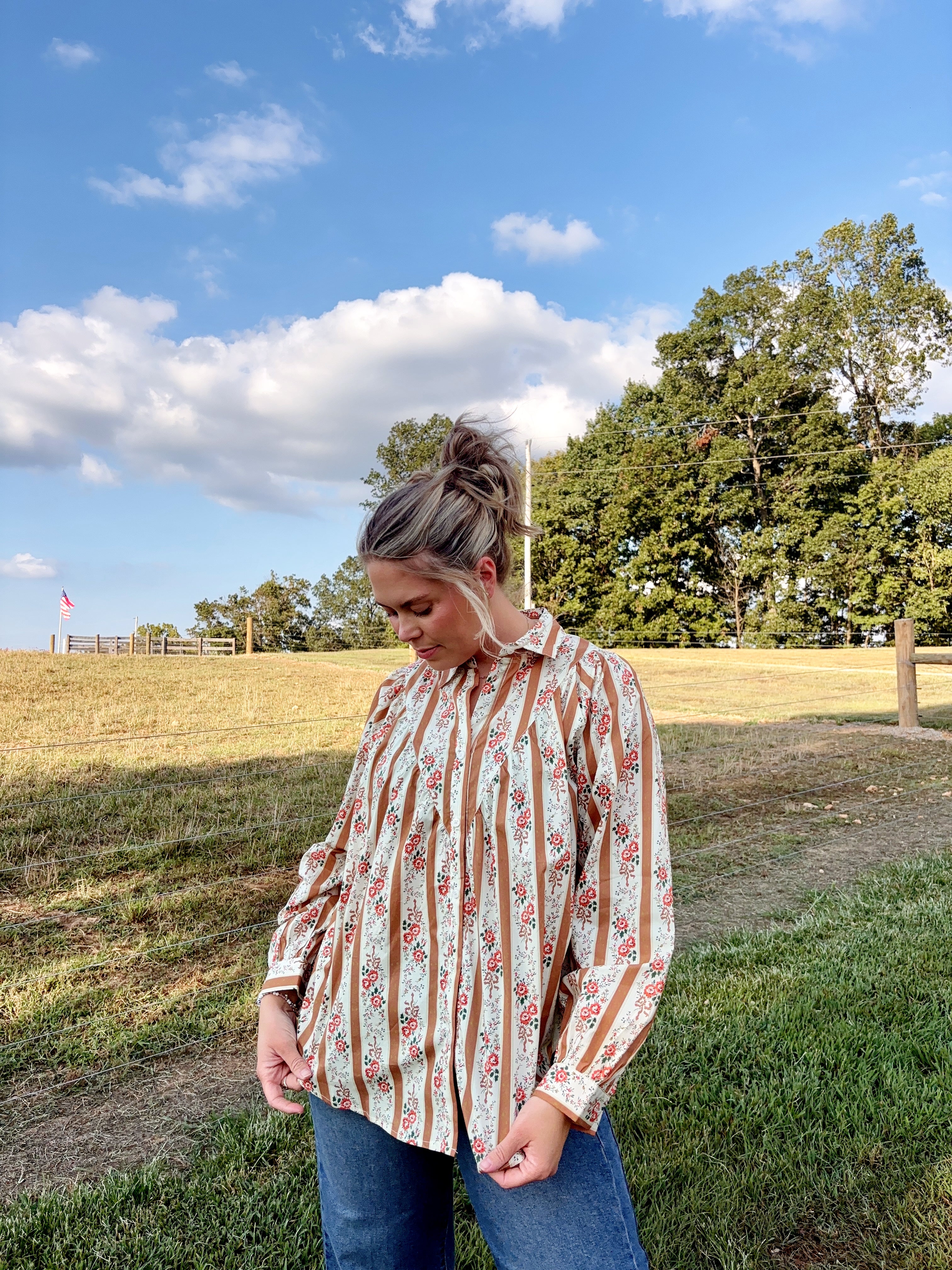 Western Floral Button Down Top
