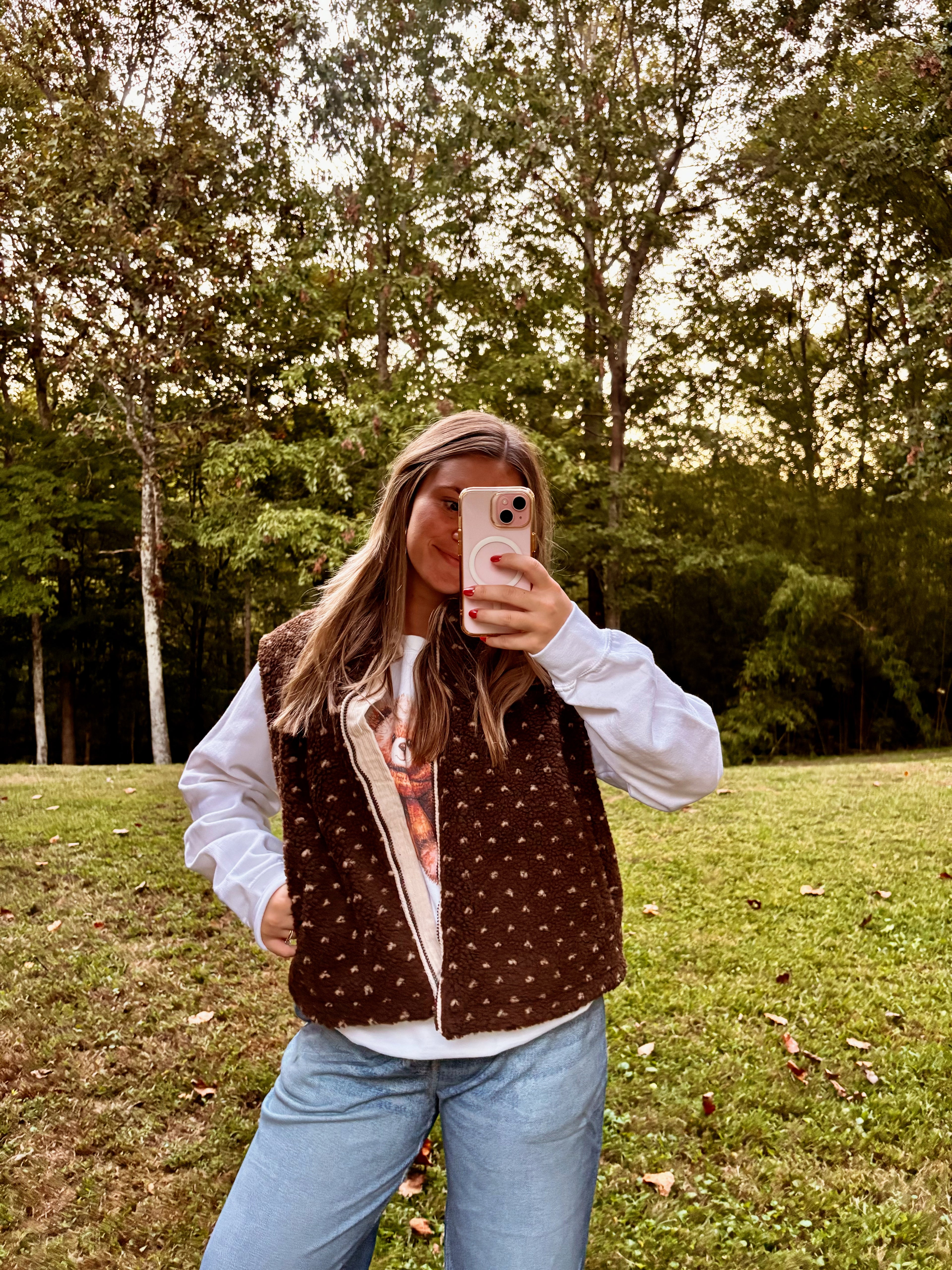 Teddy Floral Print Fleece Vest