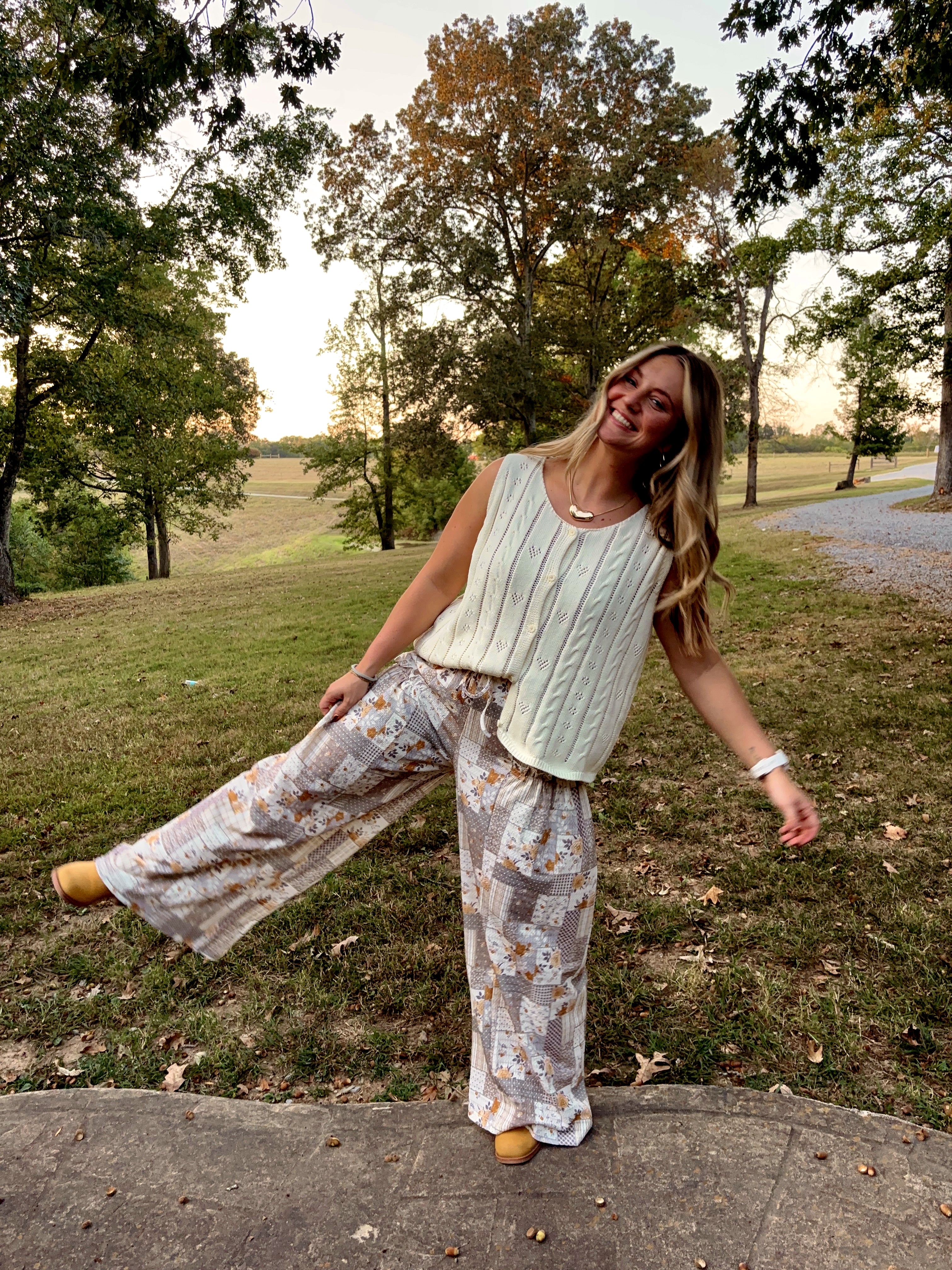 Printed Patchwork Wide Leg Pants