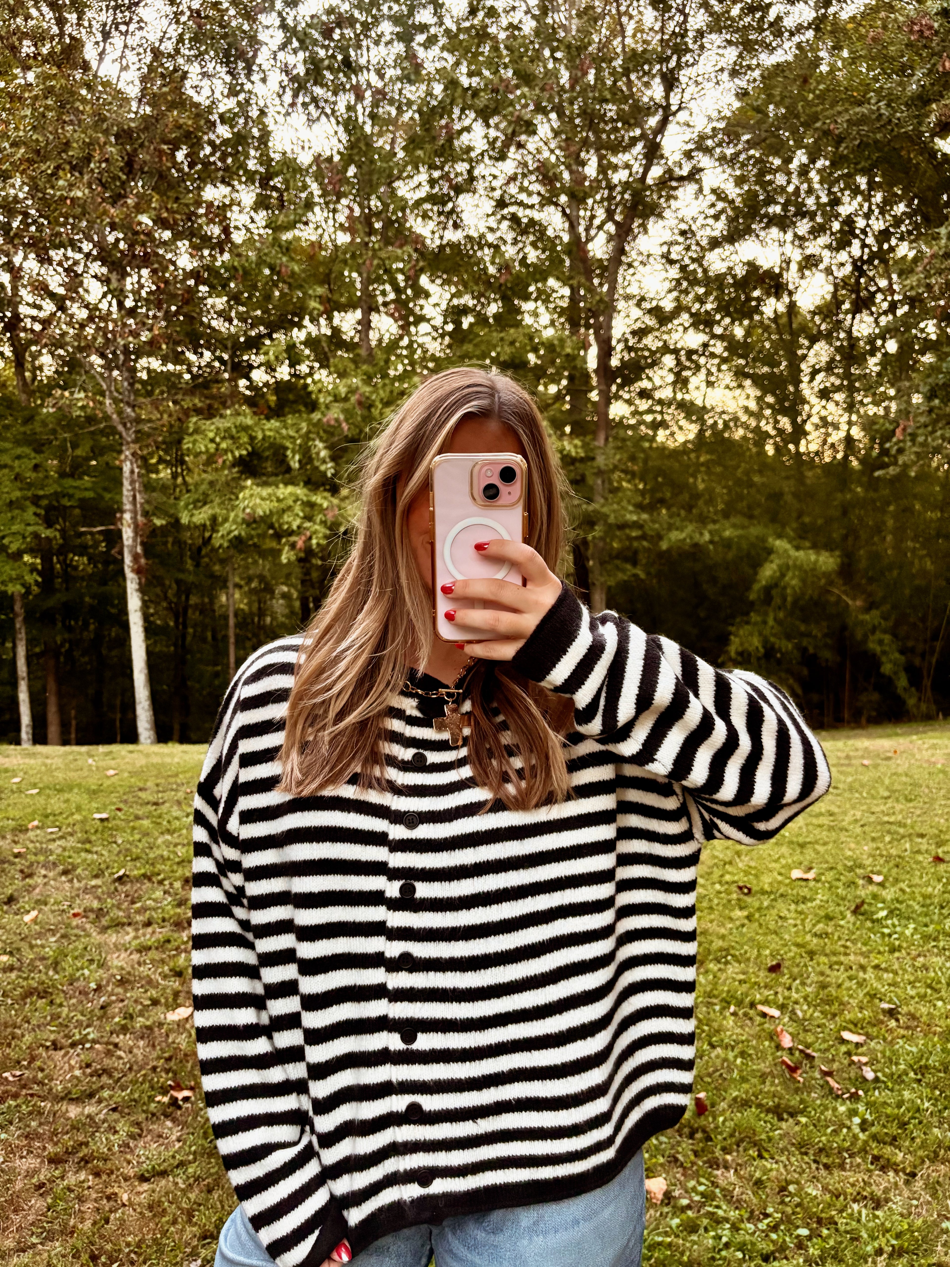 Black & White Striped Cardigan