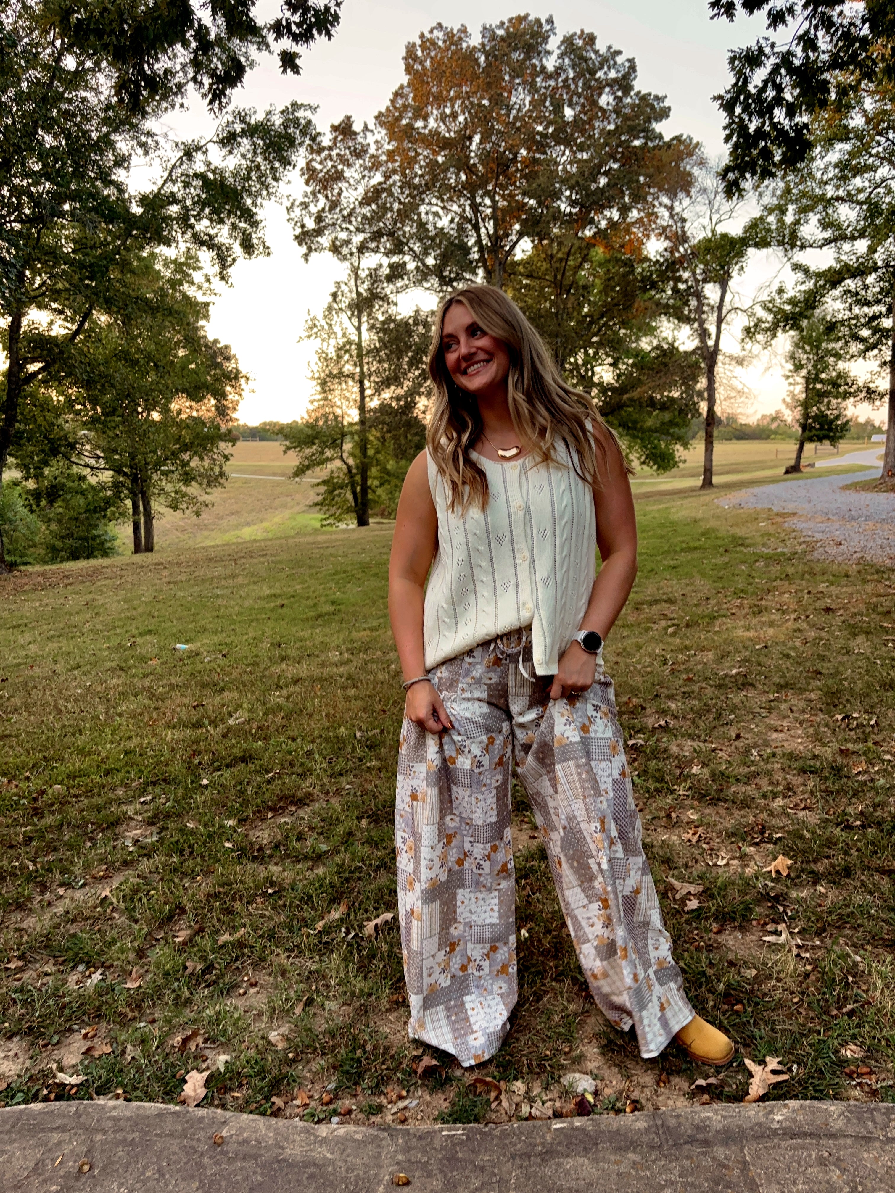 Printed Patchwork Wide Leg Pants