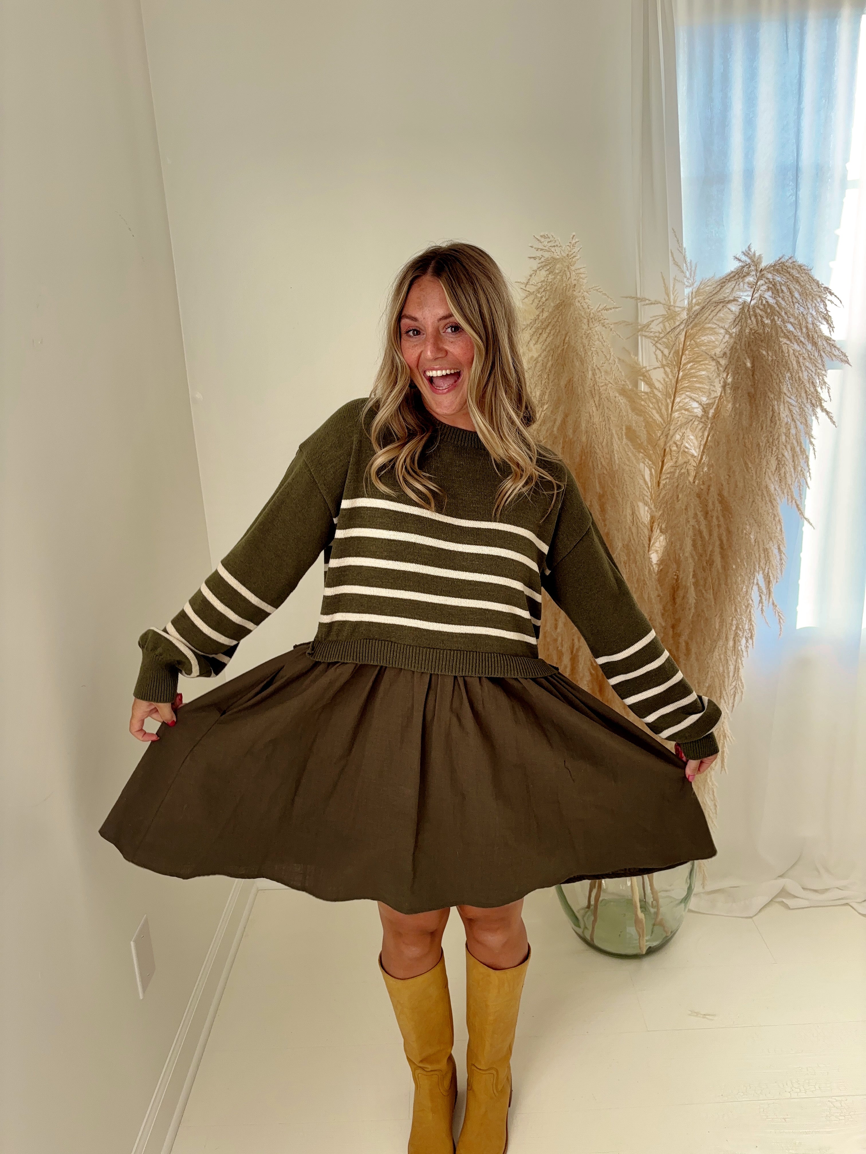 Olive Drop Striped Dress