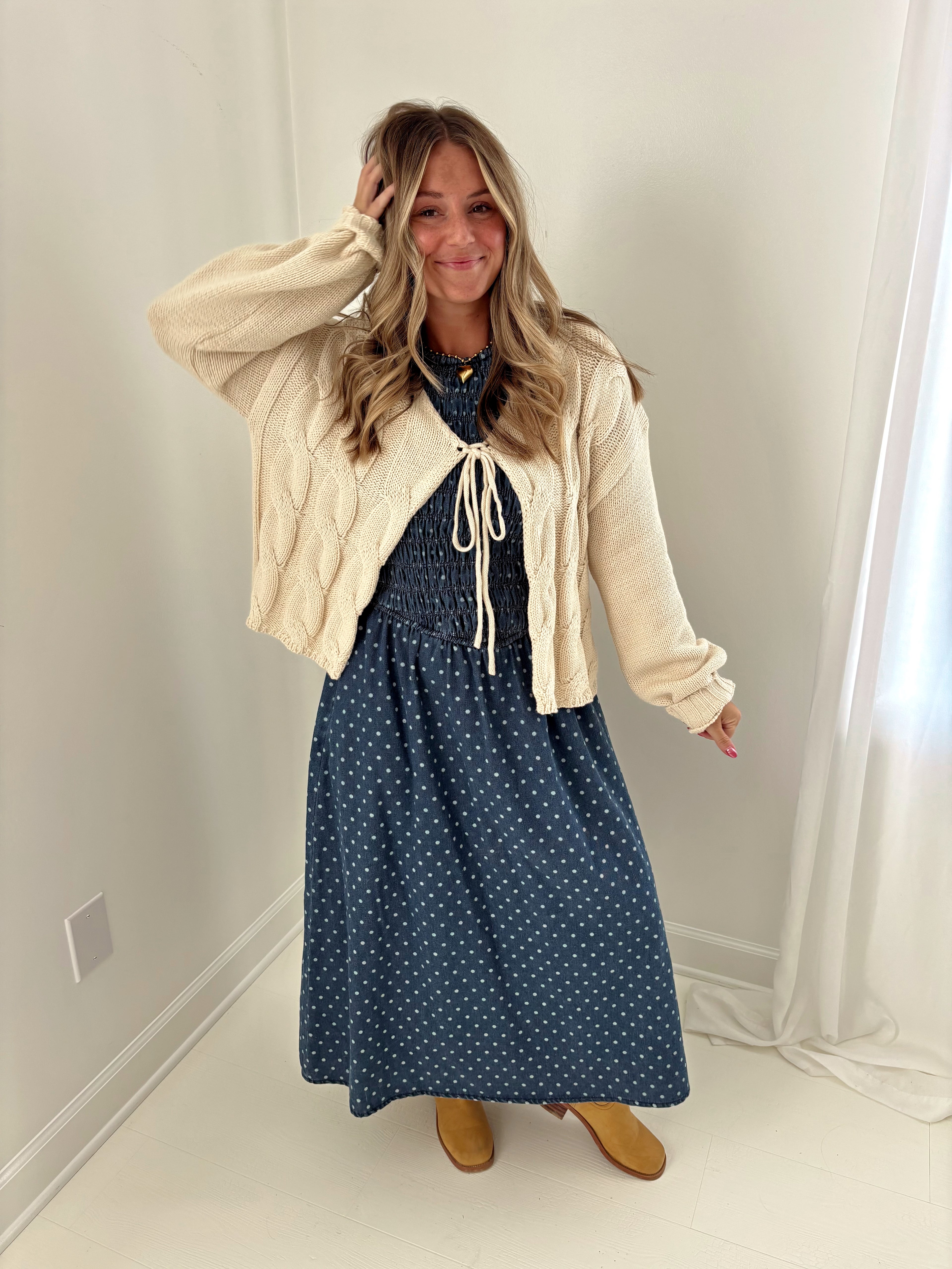 Wheat Cable Tie Cardigan