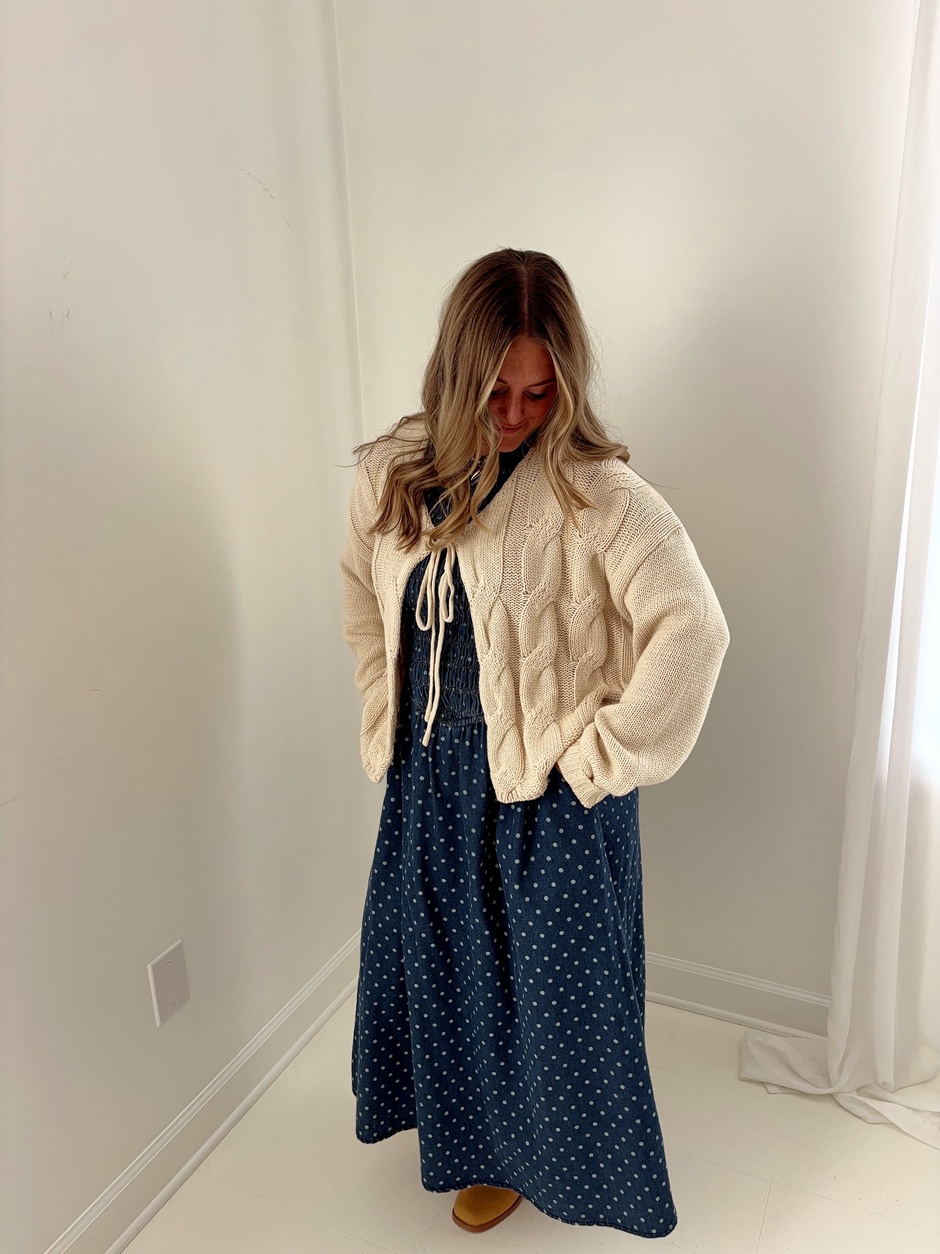 Wheat Cable Tie Cardigan