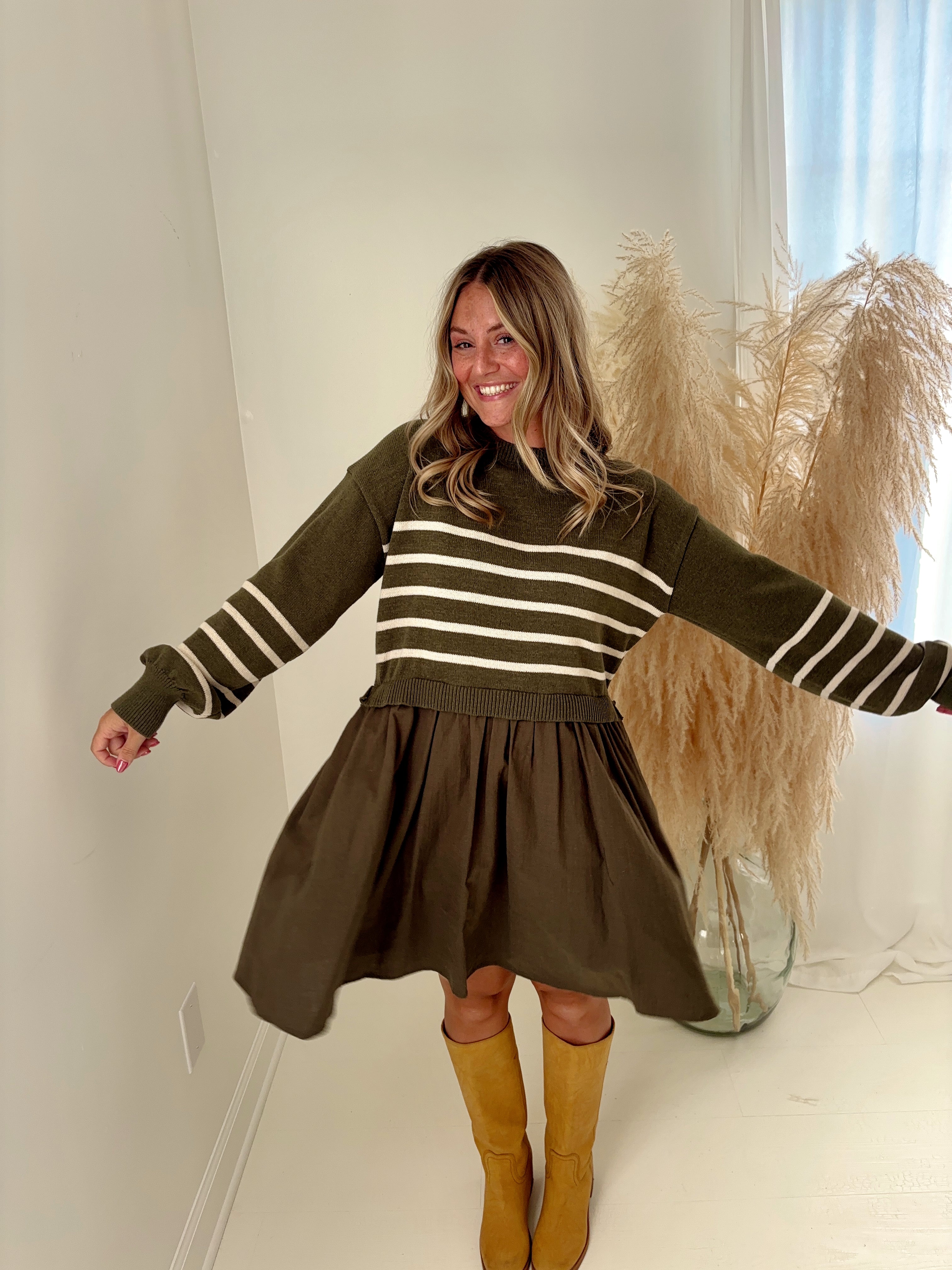 Olive Drop Striped Dress