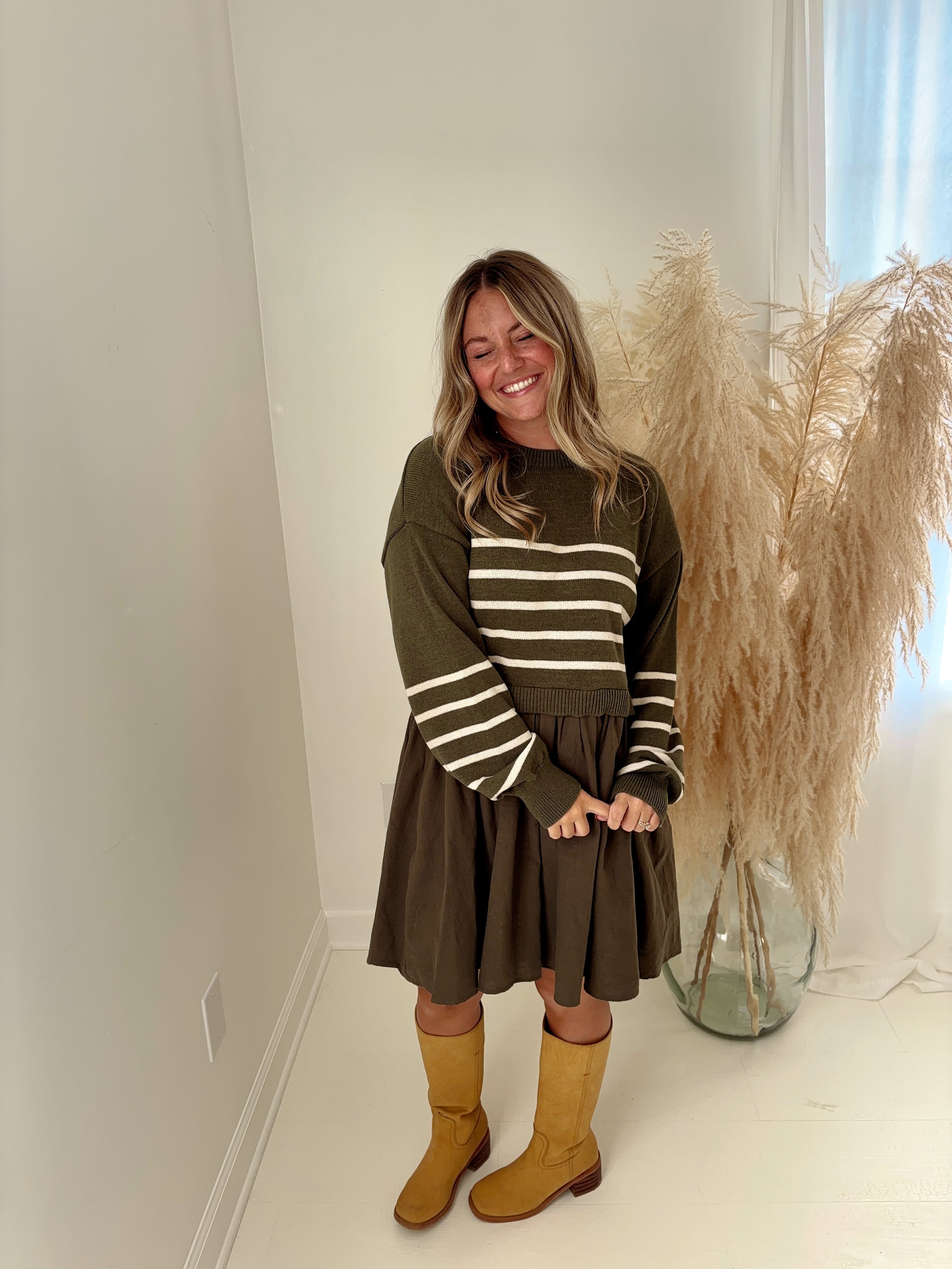 Olive Drop Striped Dress