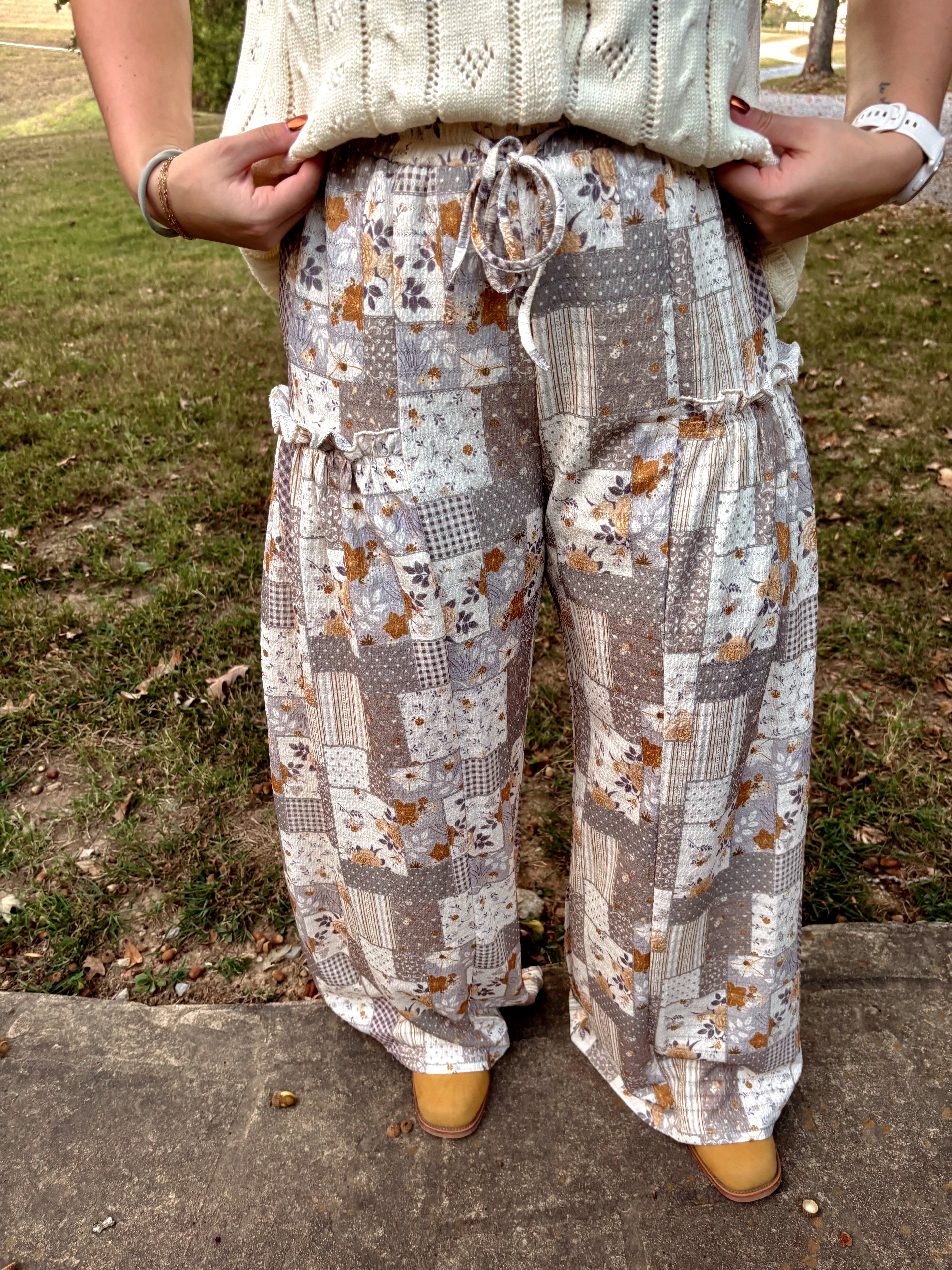 Printed Patchwork Wide Leg Pants