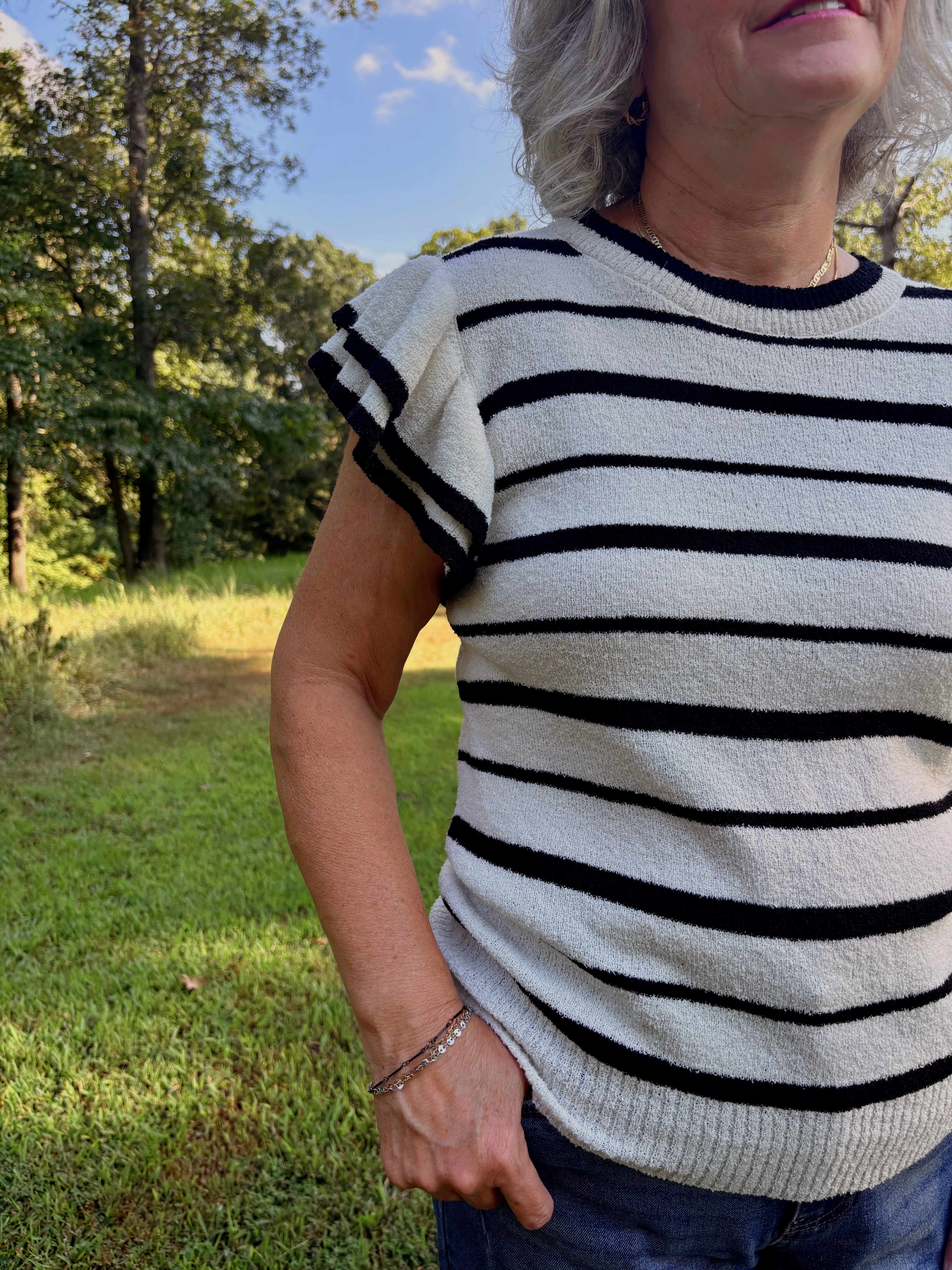 Selena Flutter Striped Top