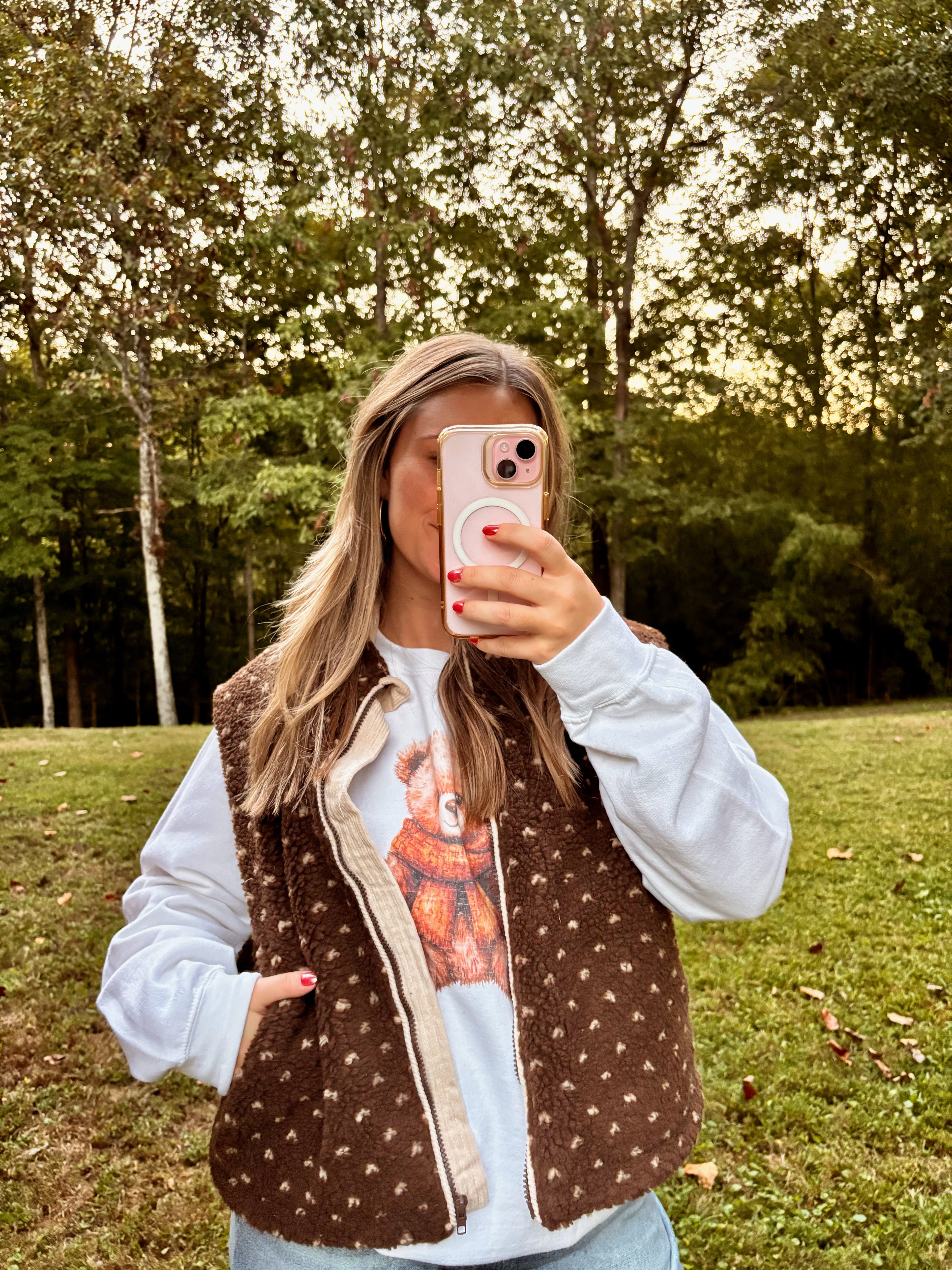 Teddy Floral Print Fleece Vest