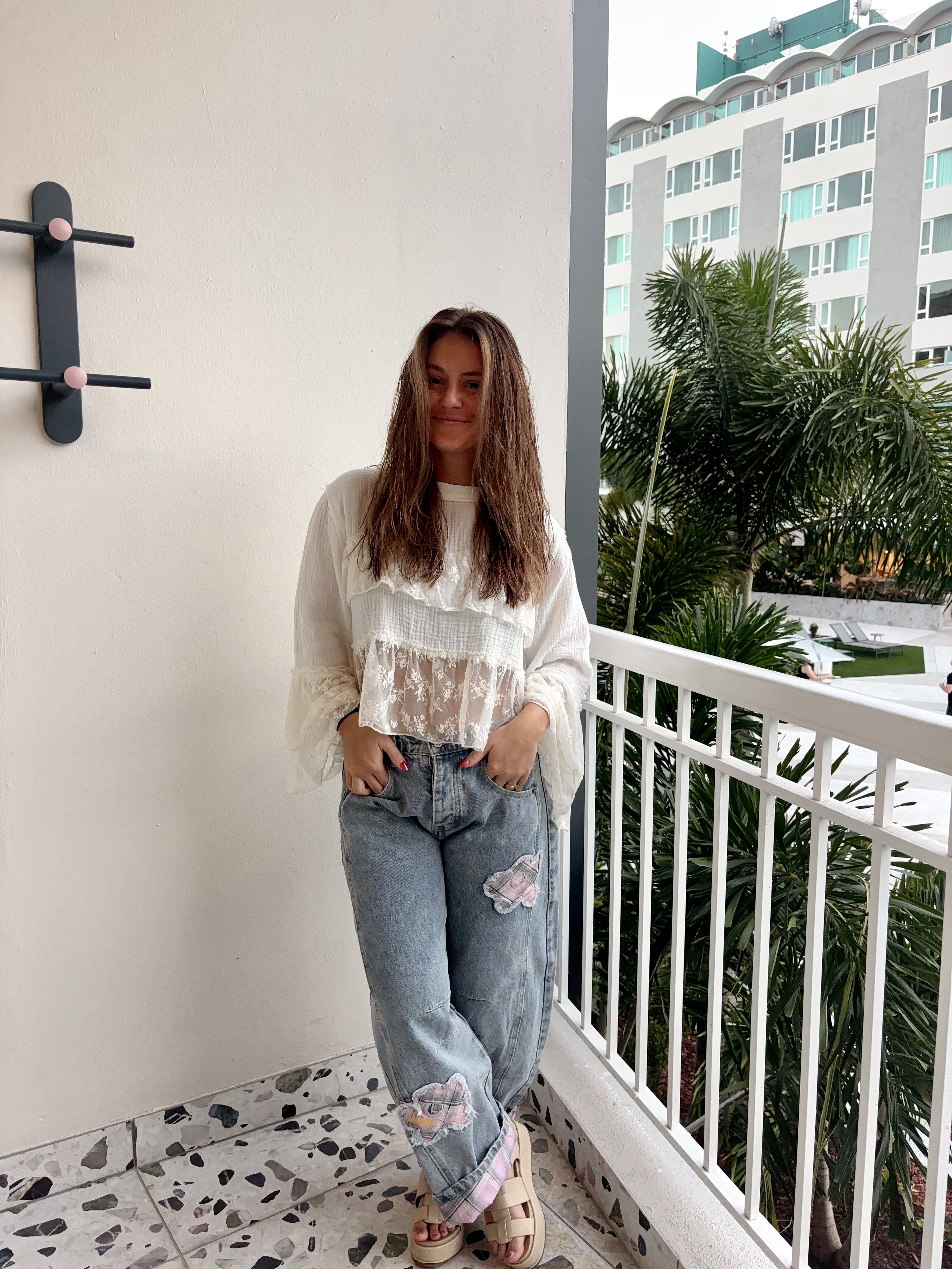 Floral Patch Barrel Jeans