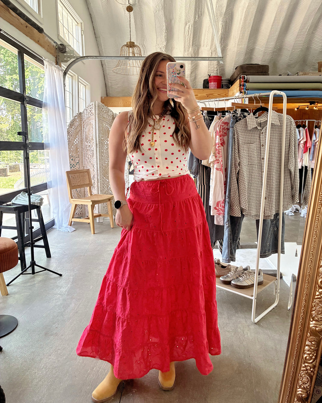 Red Hot Eyelet Skirt