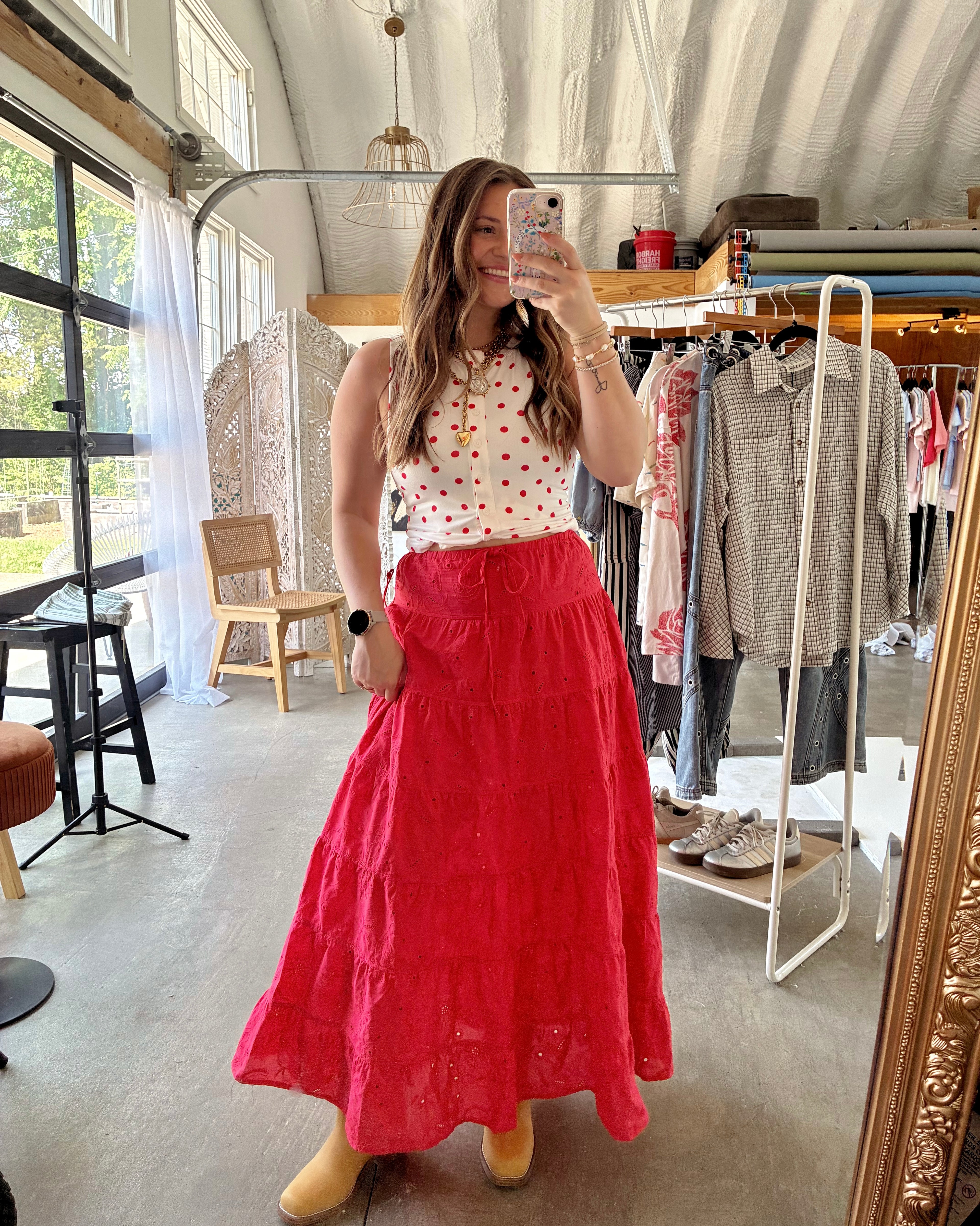 Red Hot Eyelet Skirt