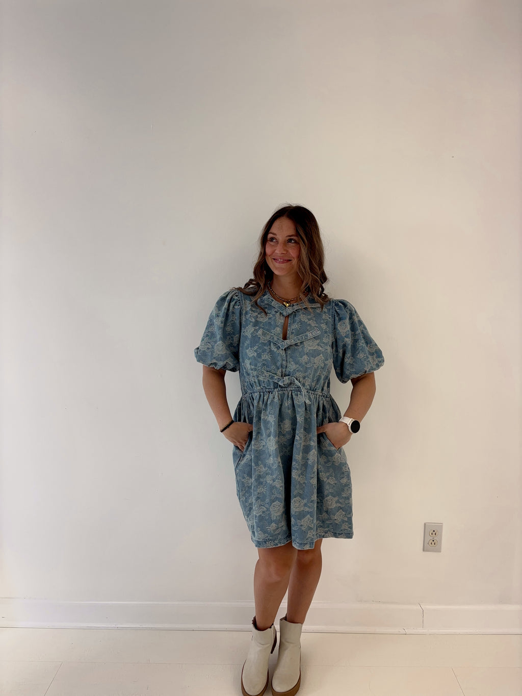 Graceful Bow Denim Dress