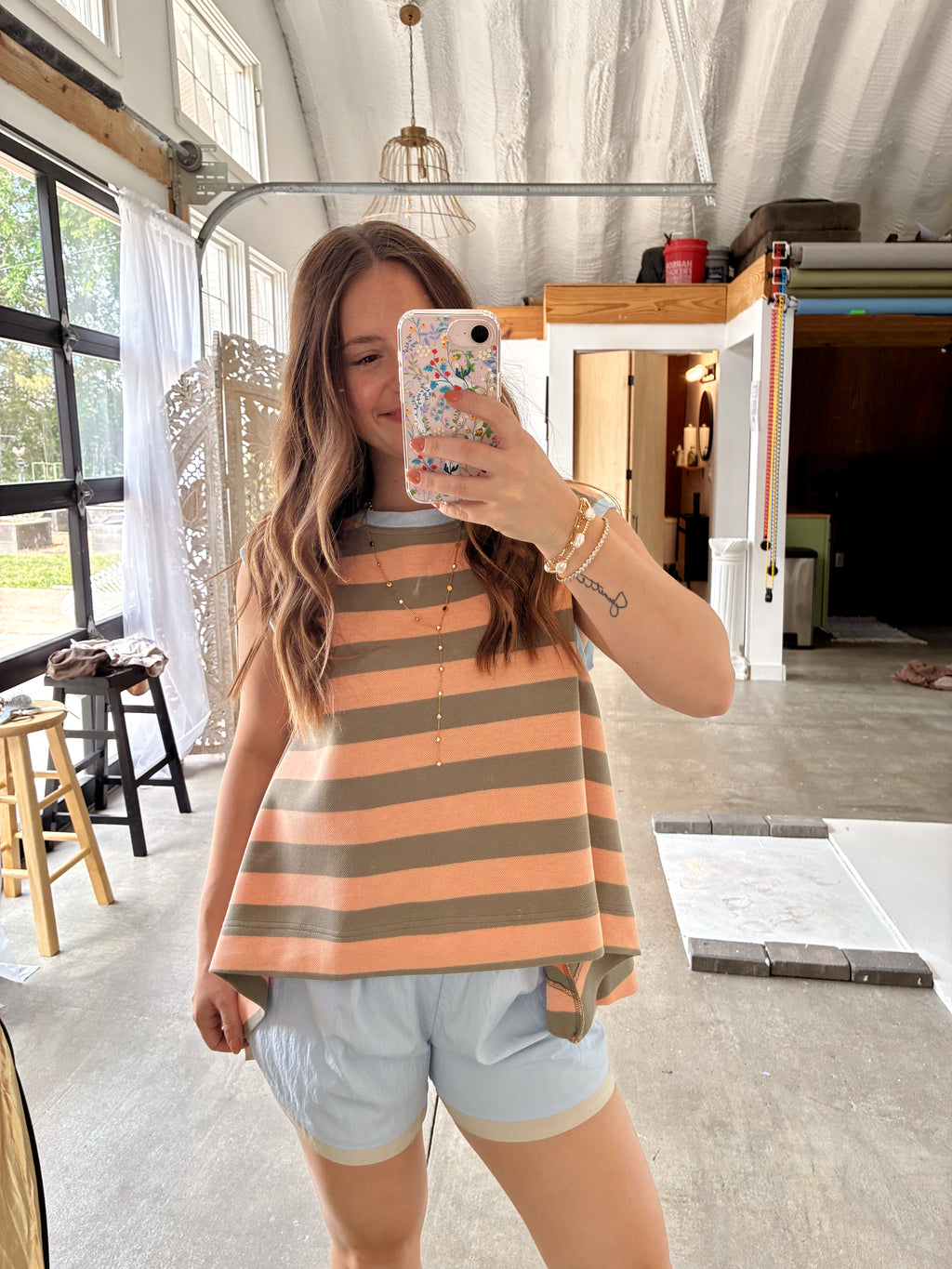 Tangerine Striped Top