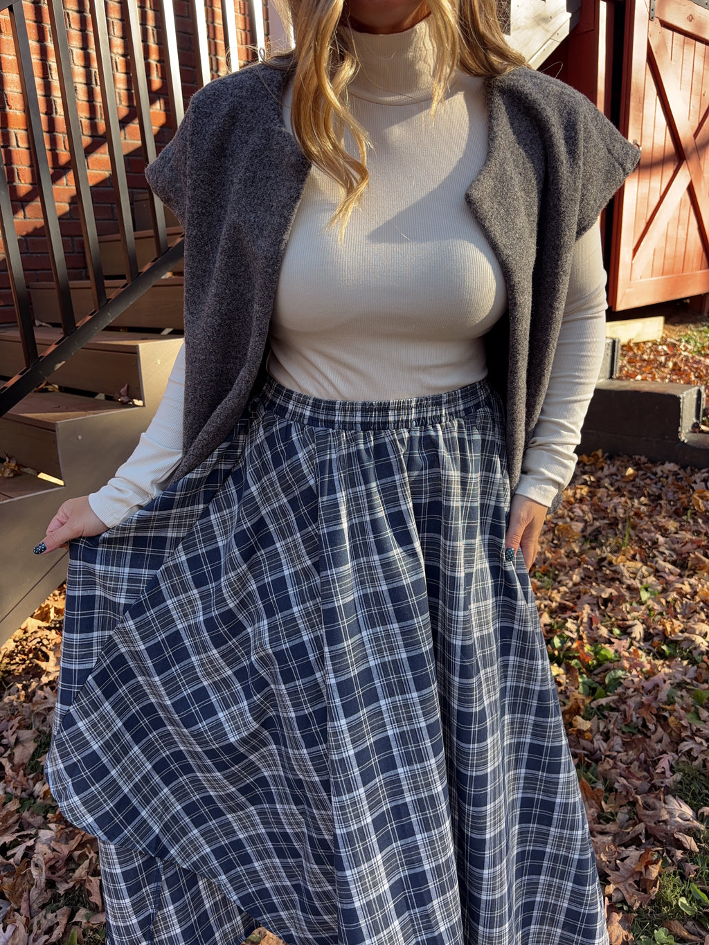 Sweet Indigo Plaid Skirt