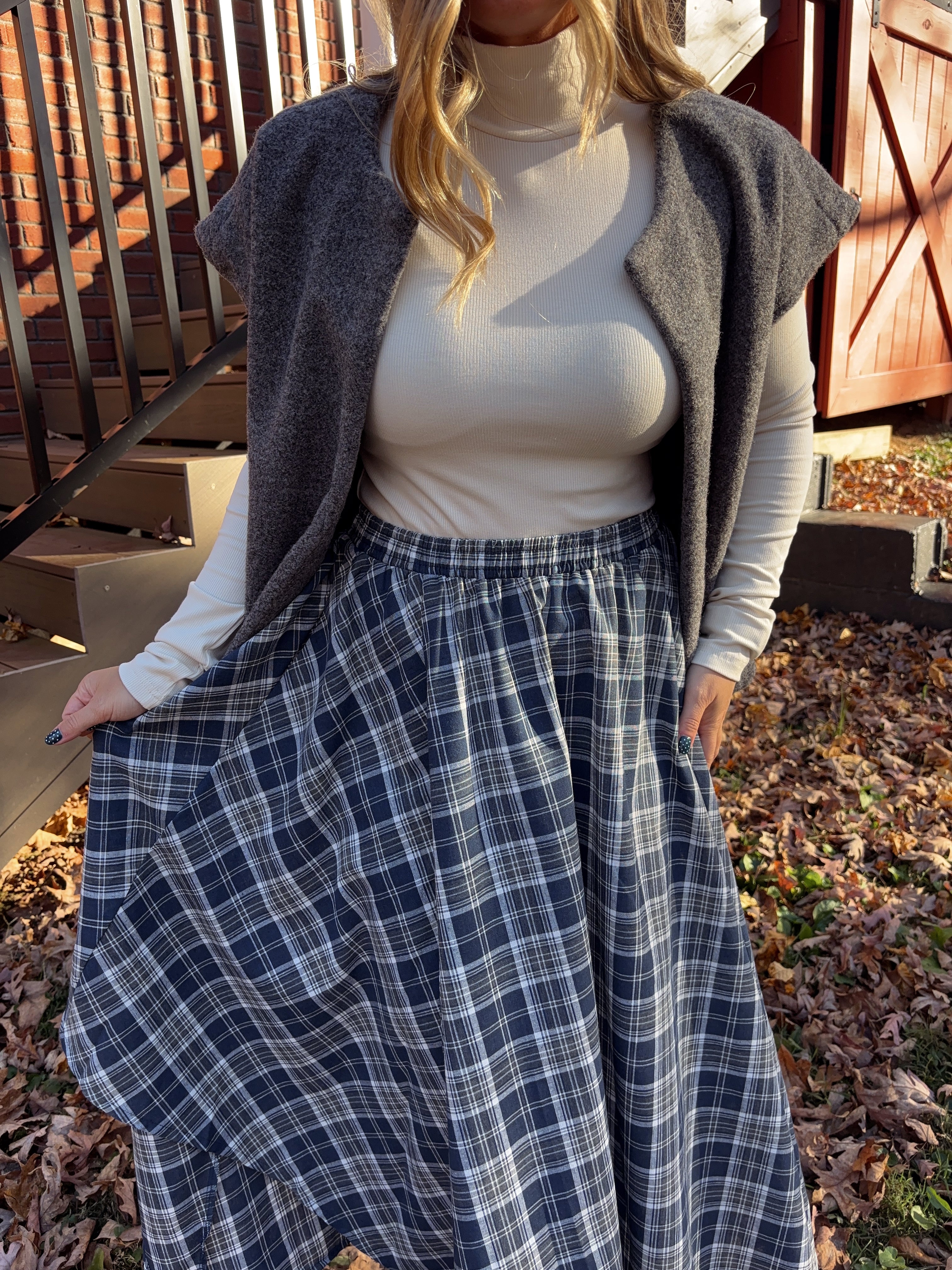 Sweet Indigo Plaid Skirt