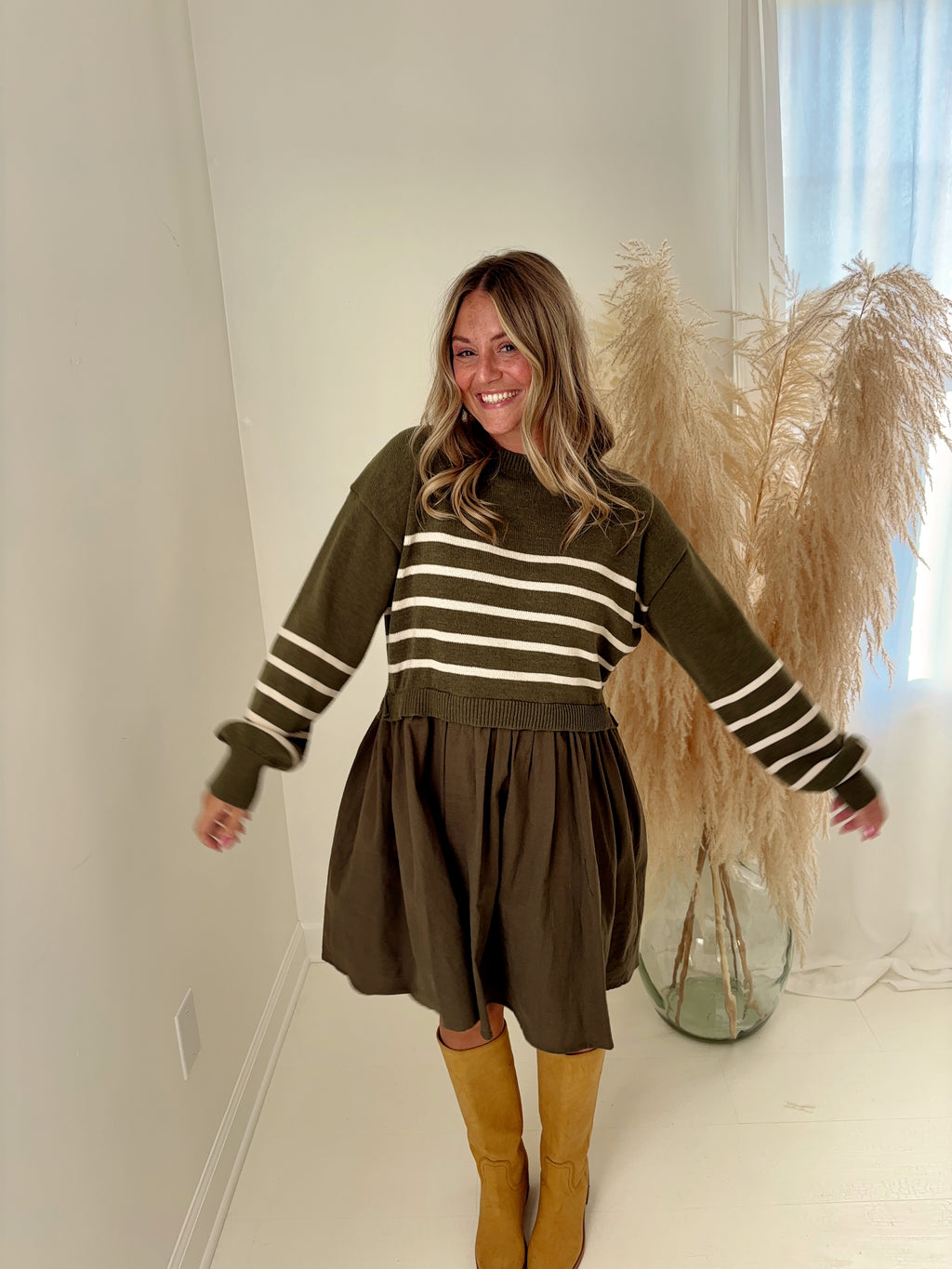 Olive Drop Striped Dress