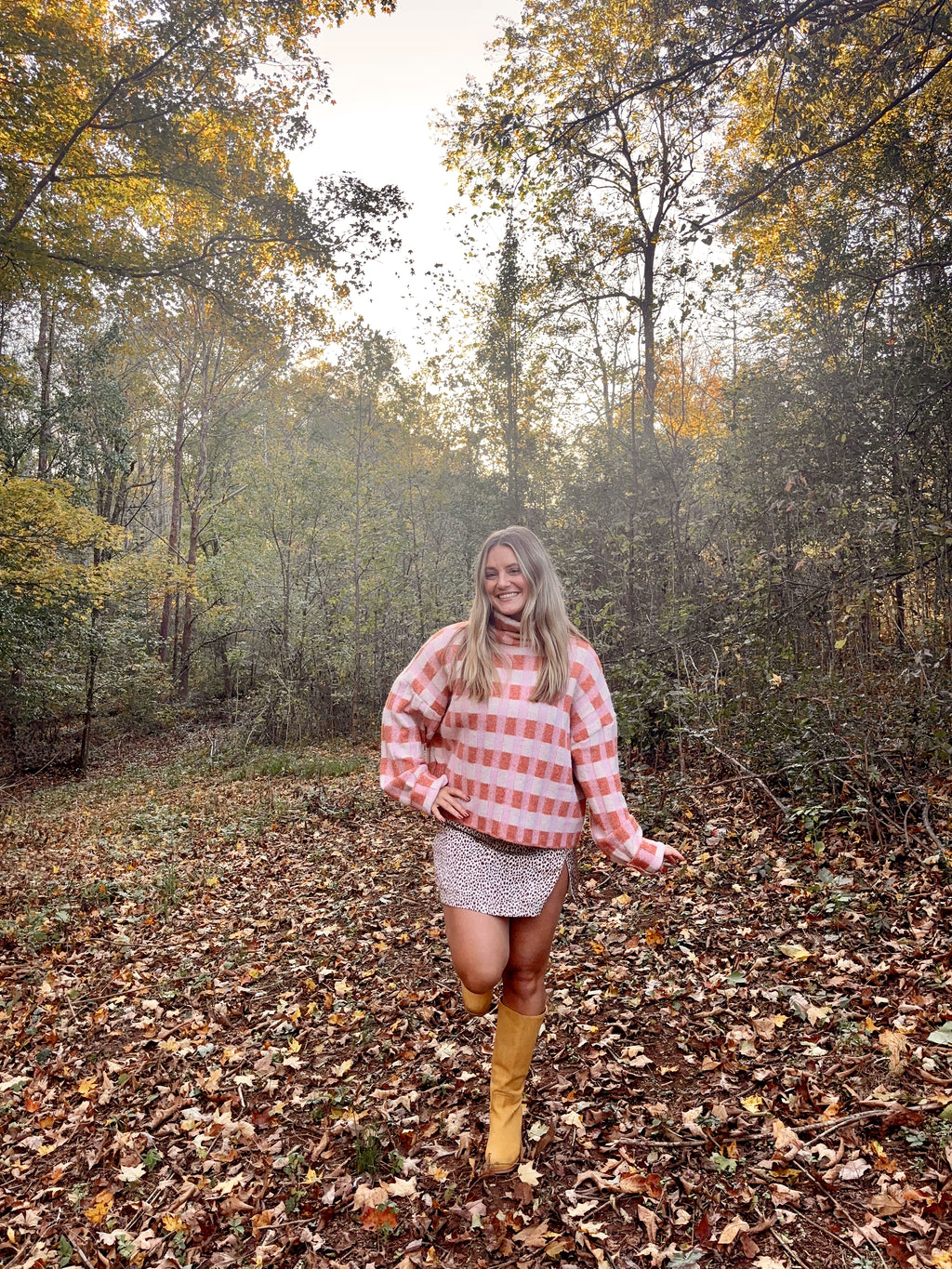 Pumpkin Spice Check Sweater