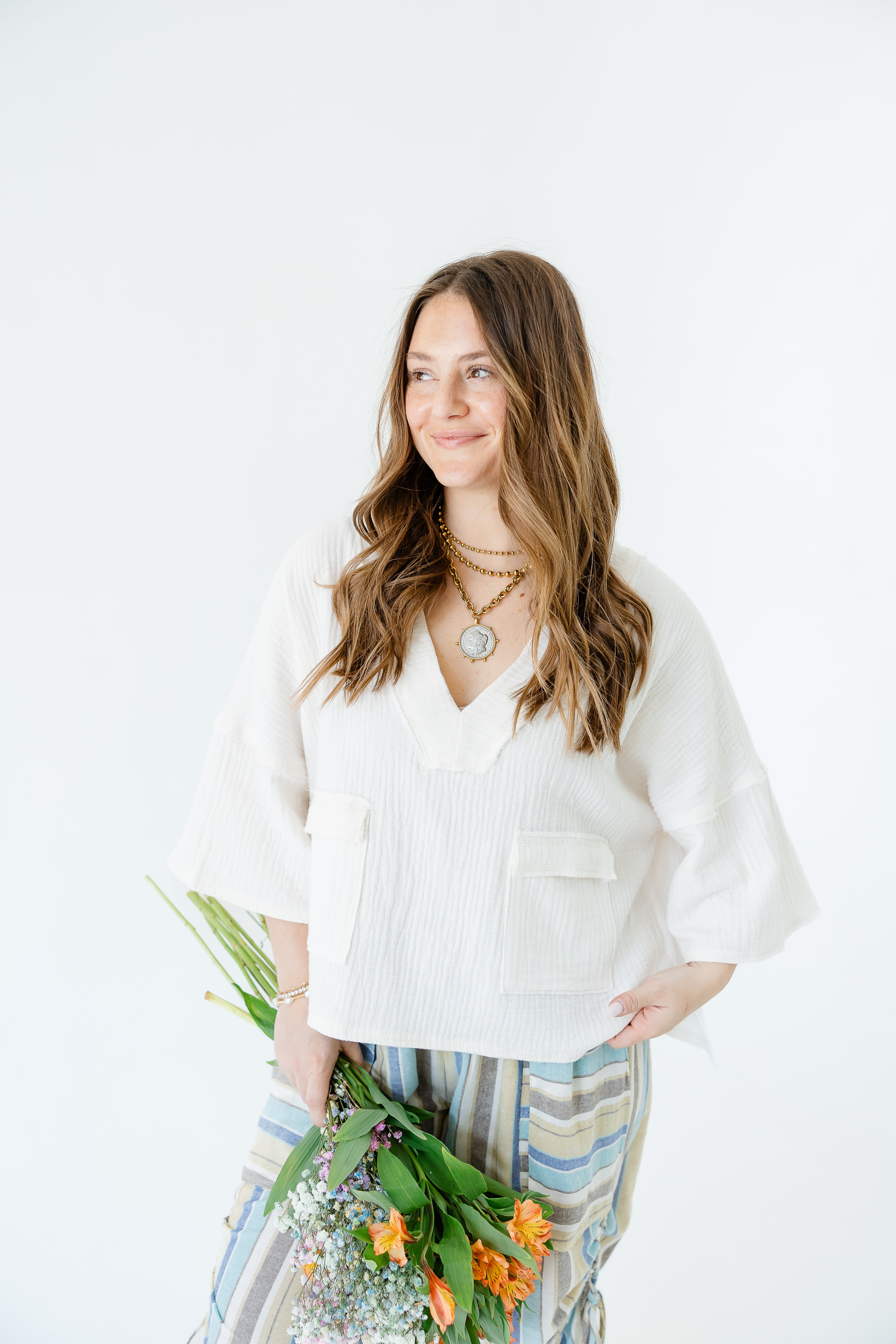 Ila Ivory Patched Top