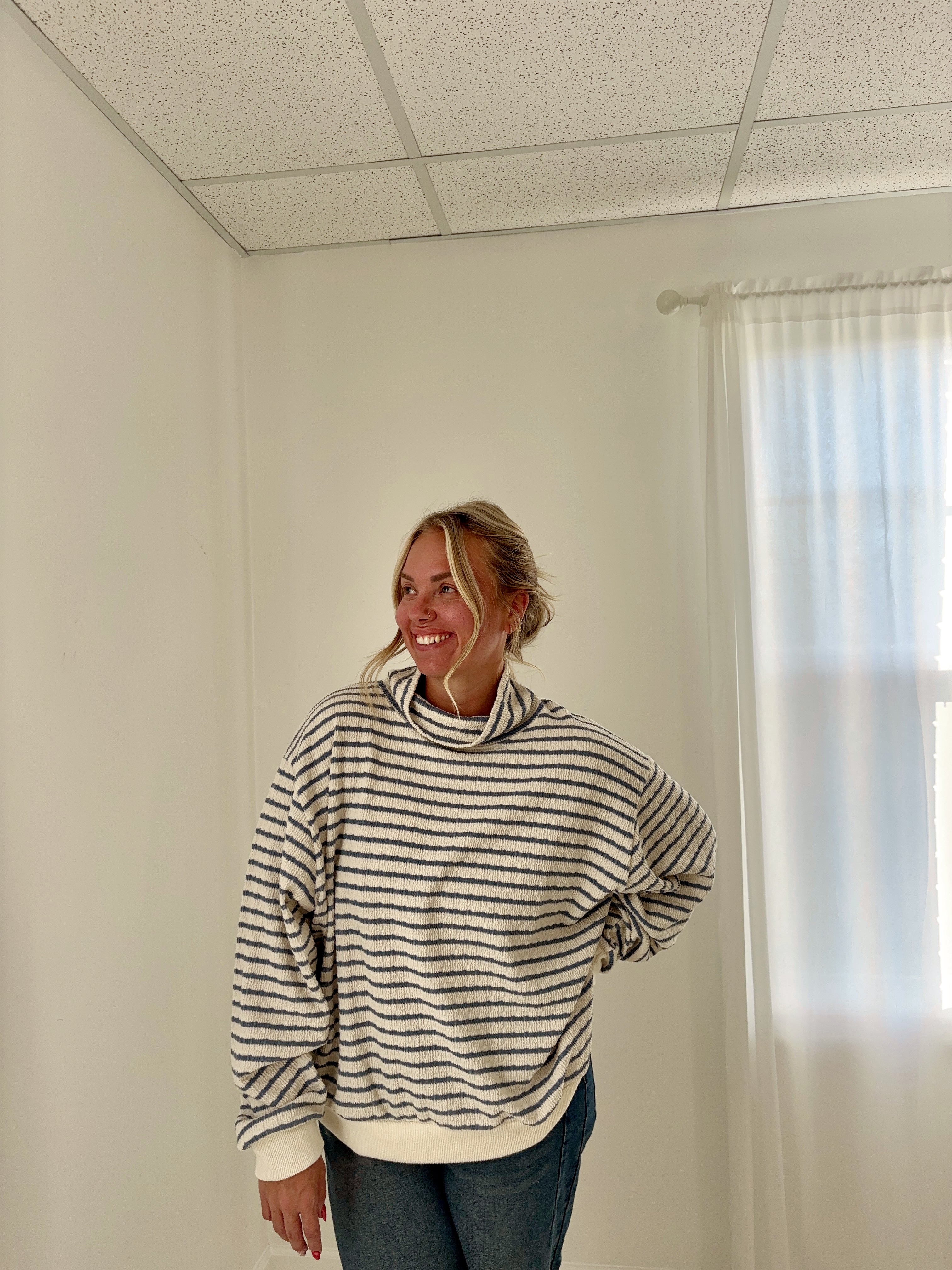 Navy Mock Neck Top