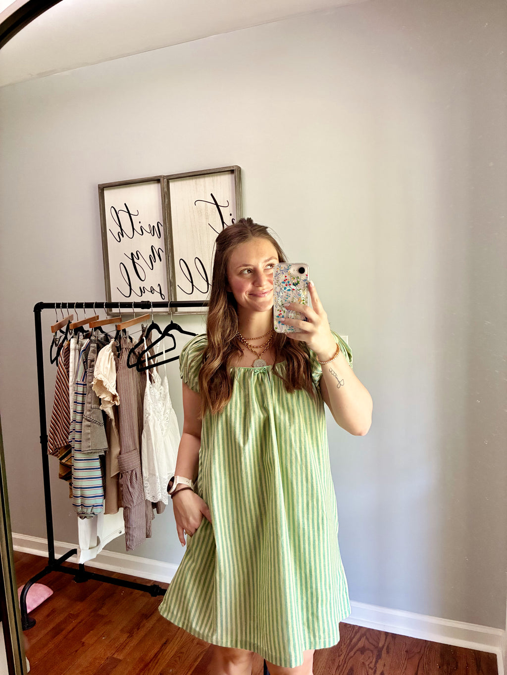 Olive Striped Mini Dress