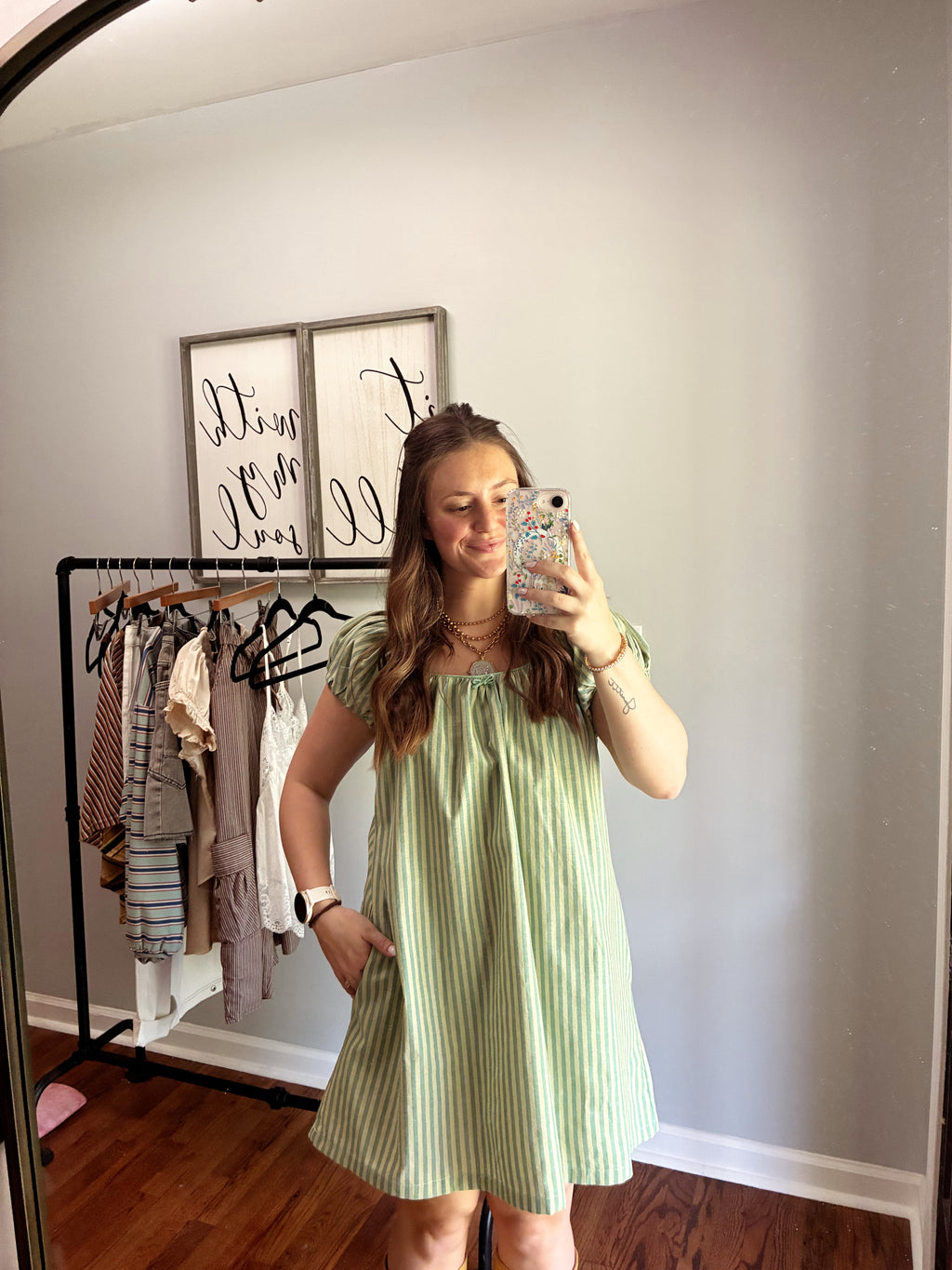 Olive Striped Mini Dress