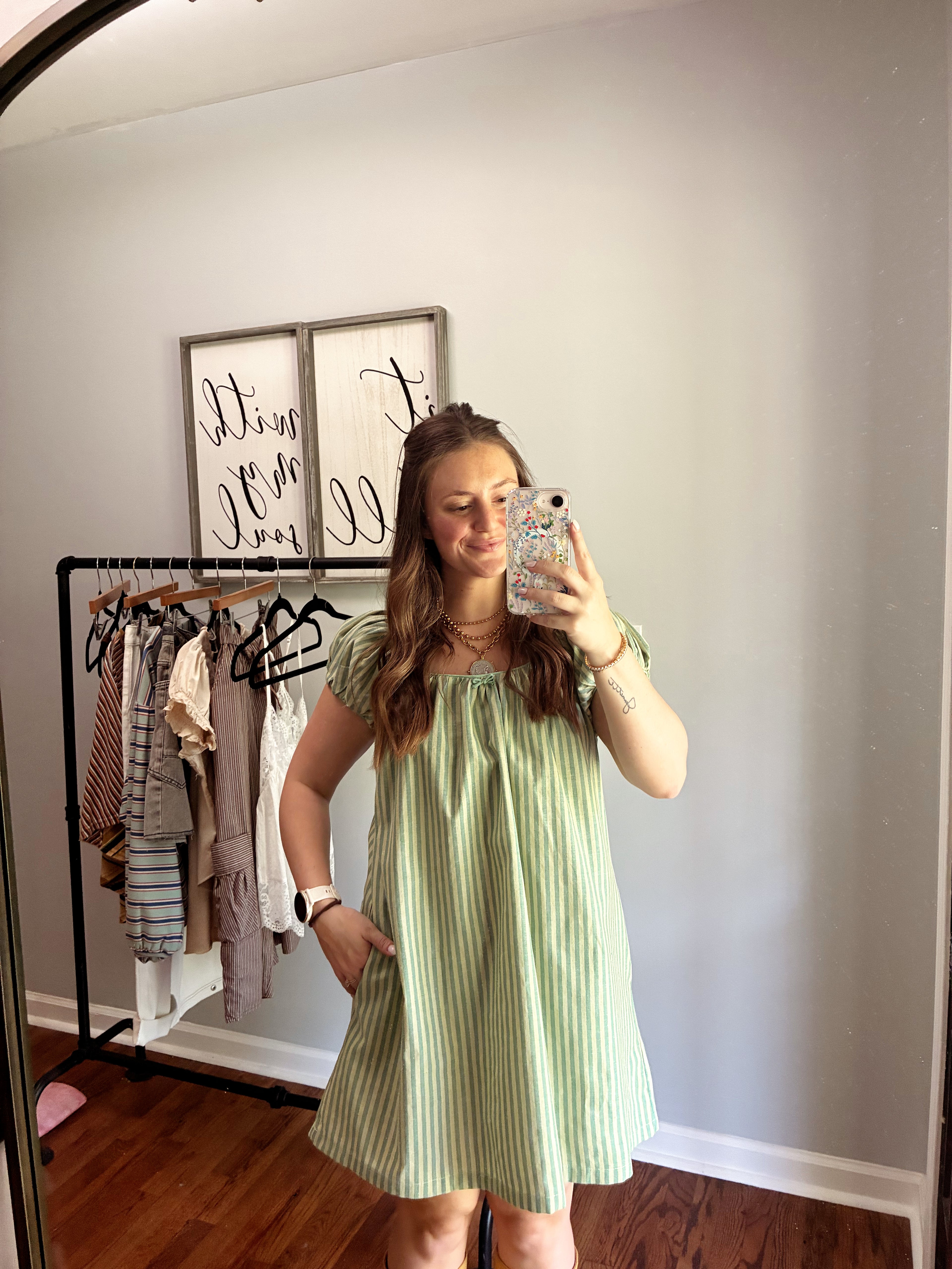 Olive Striped Mini Dress