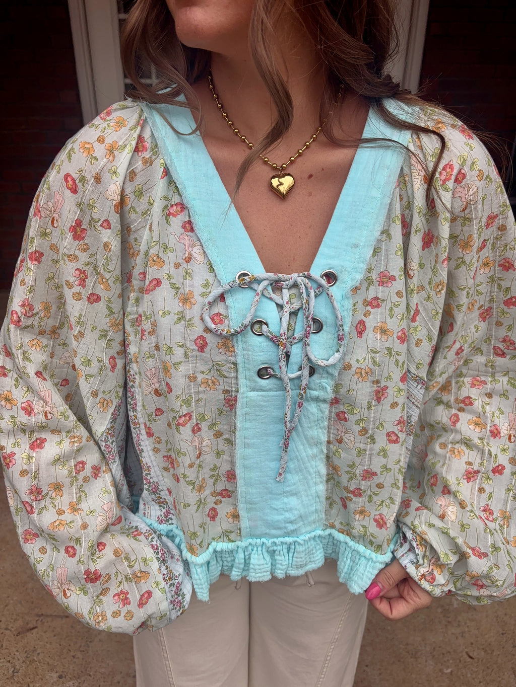 Willow Floral Top - Aqua