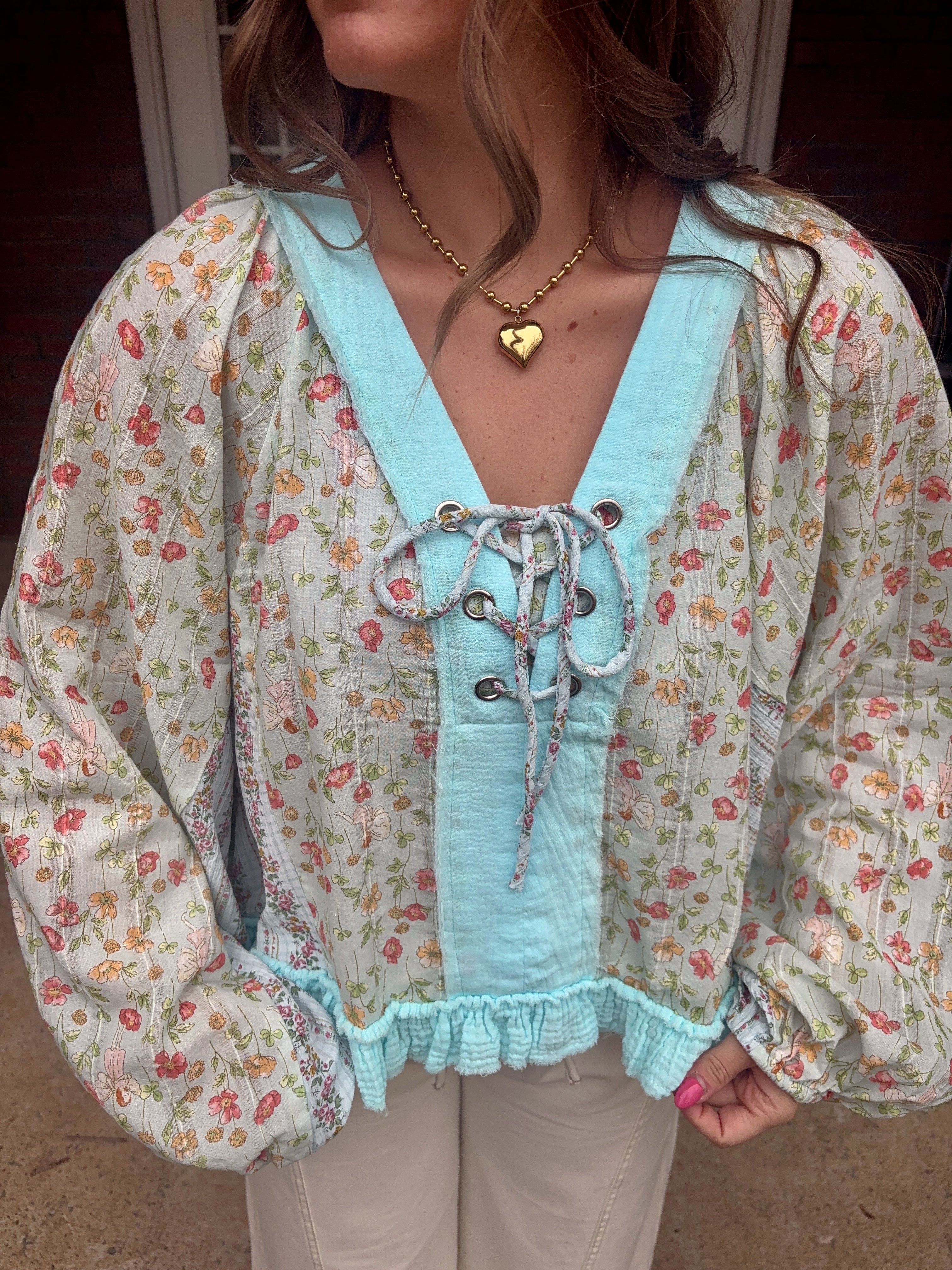 Willow Floral Top - Aqua