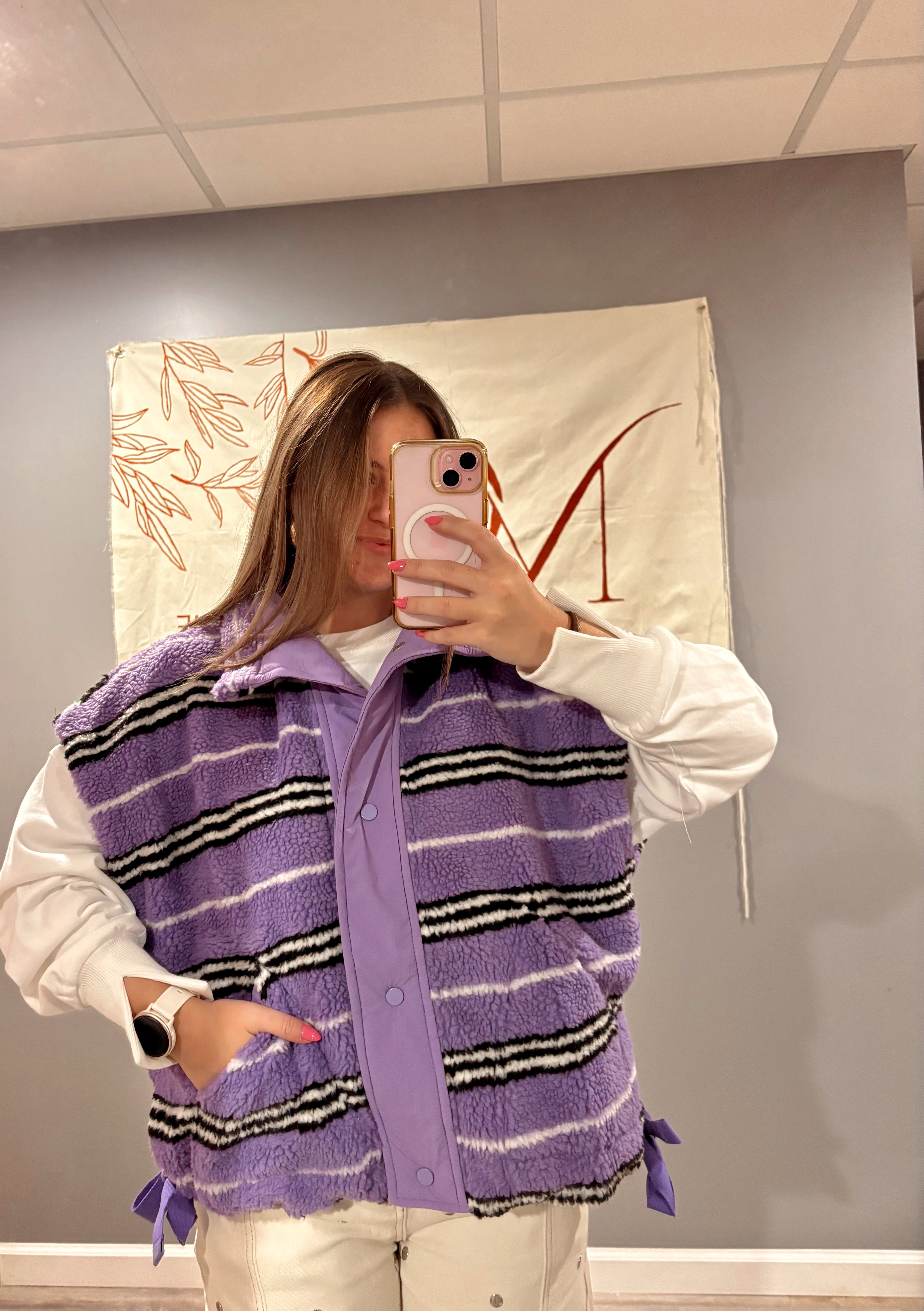 Lavender Striped Sherpa Vest