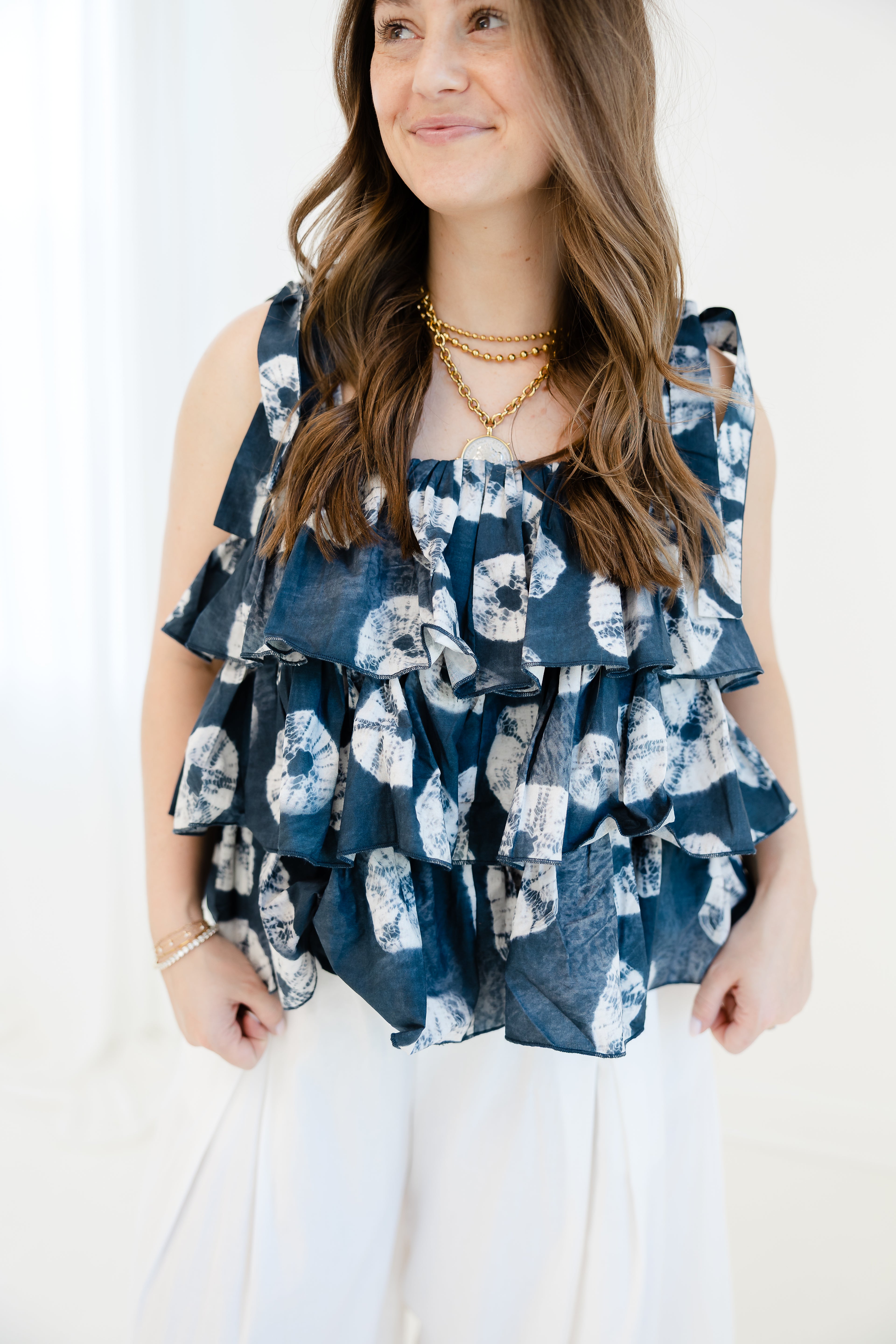 Midnight Tide Ruffled Top