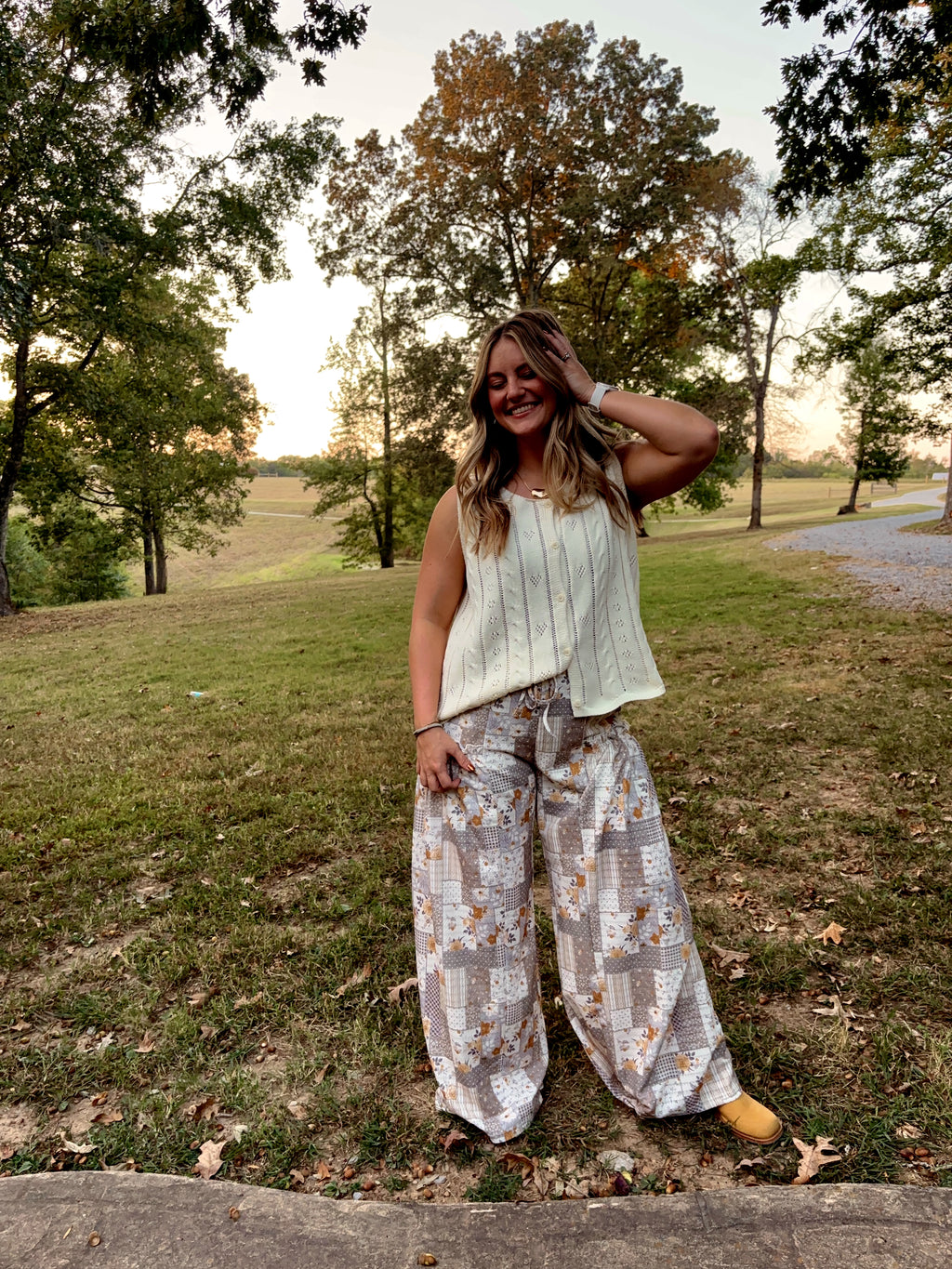 Printed Patchwork Wide Leg Pants