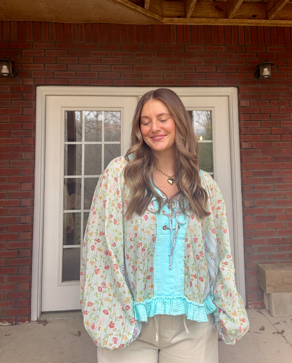 Willow Floral Top - Aqua
