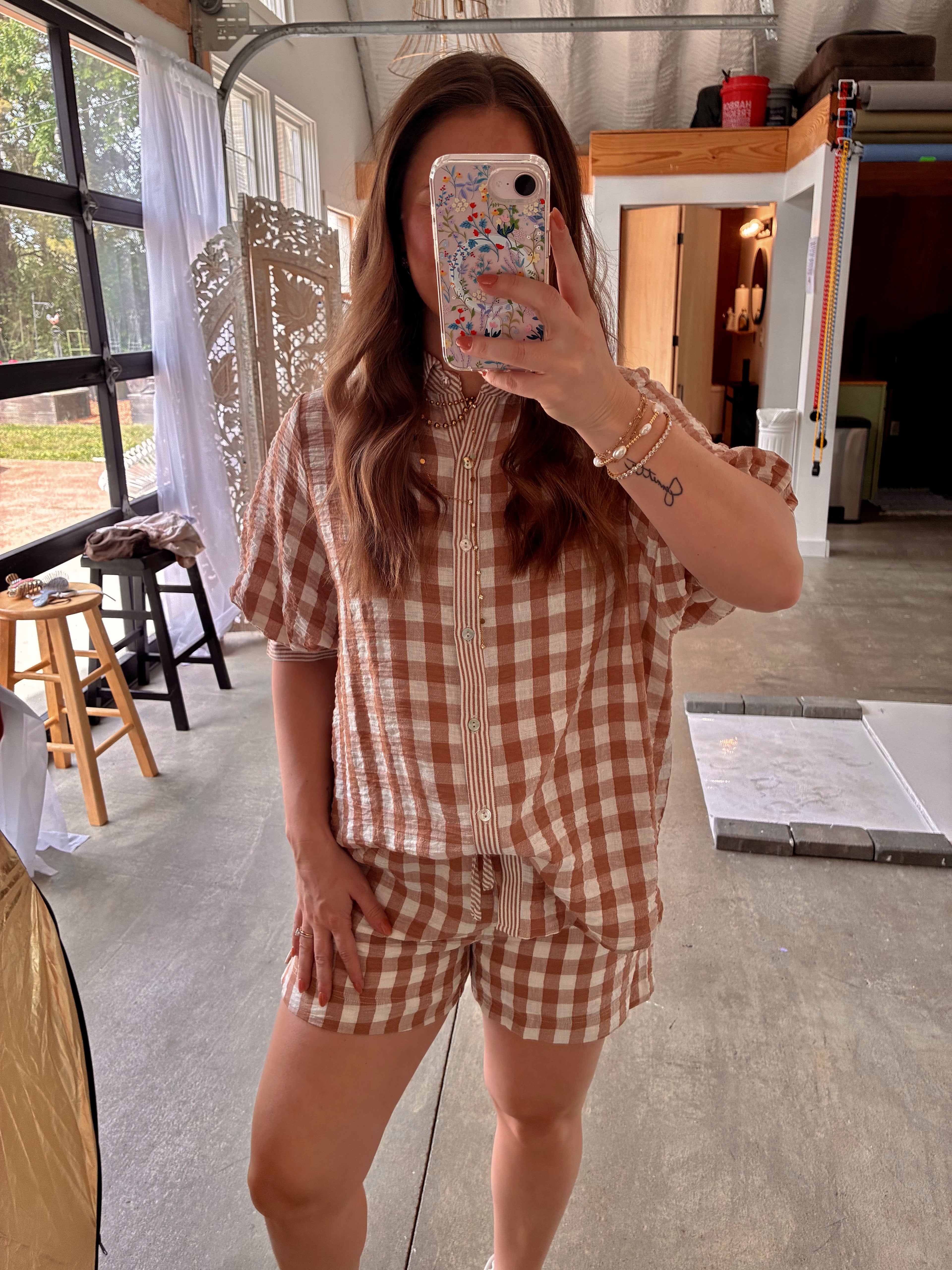 Meadow Mist Gingham Set - Mocha