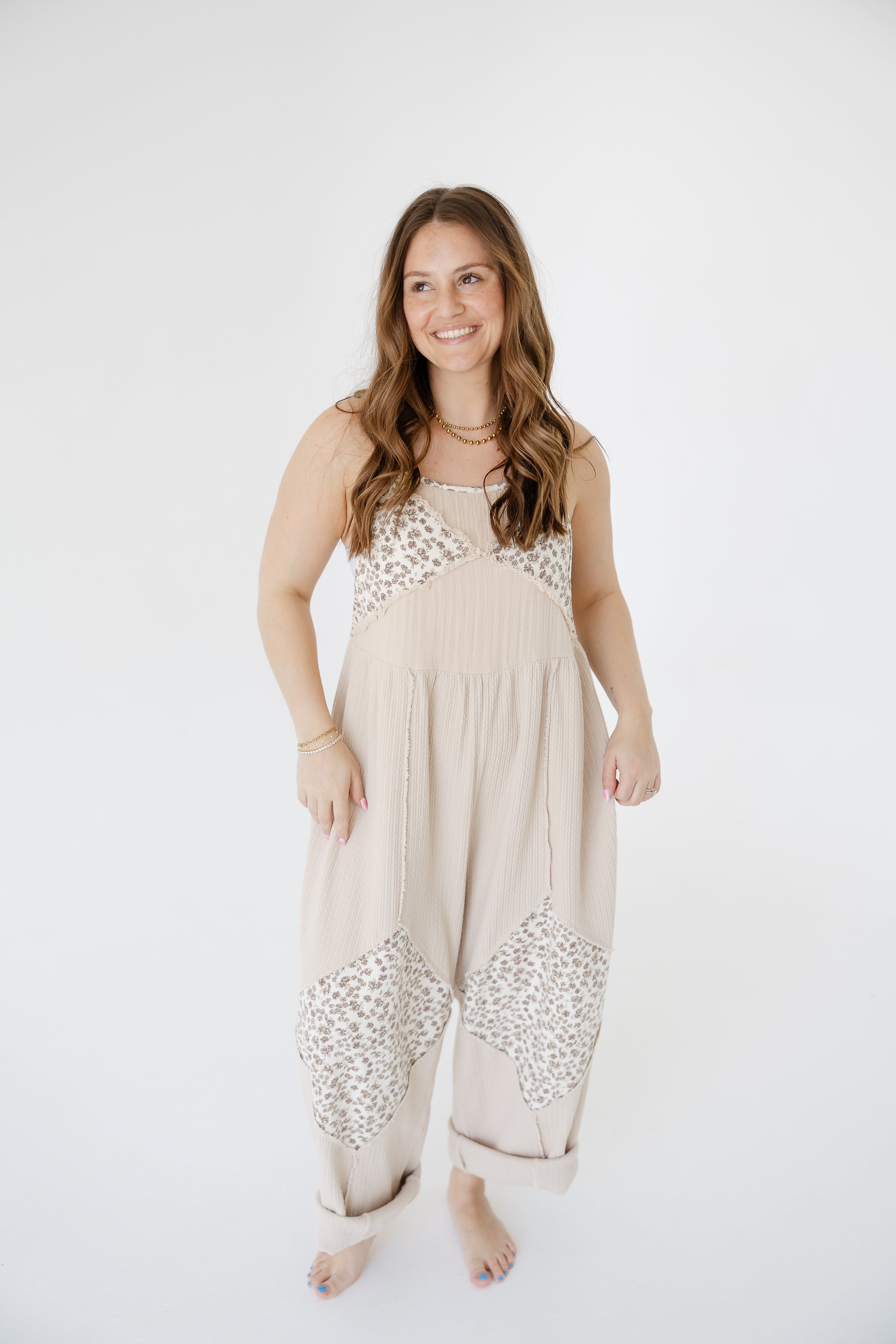 Oatmeal Floral Overalls