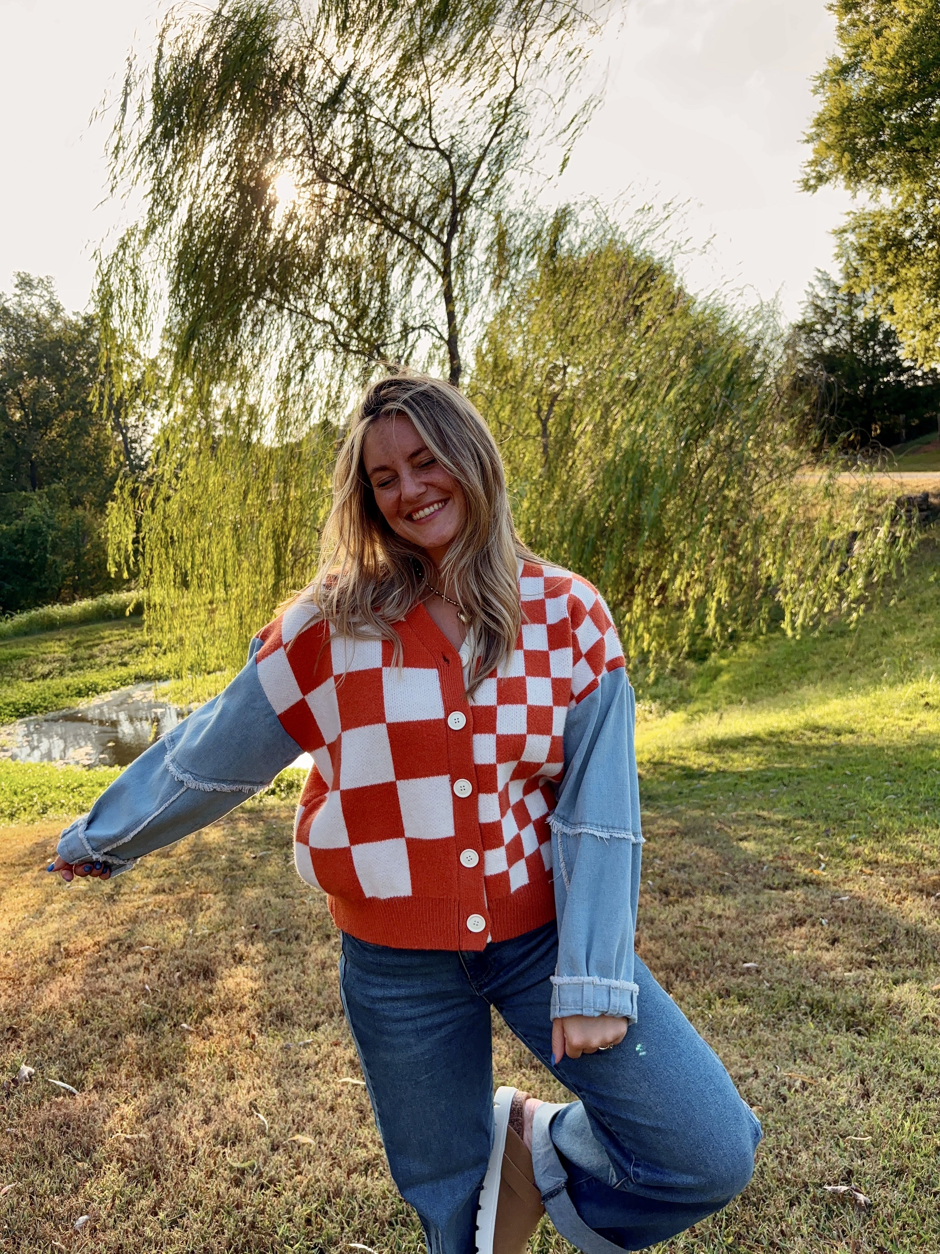 Check Mate Denim Cardigan