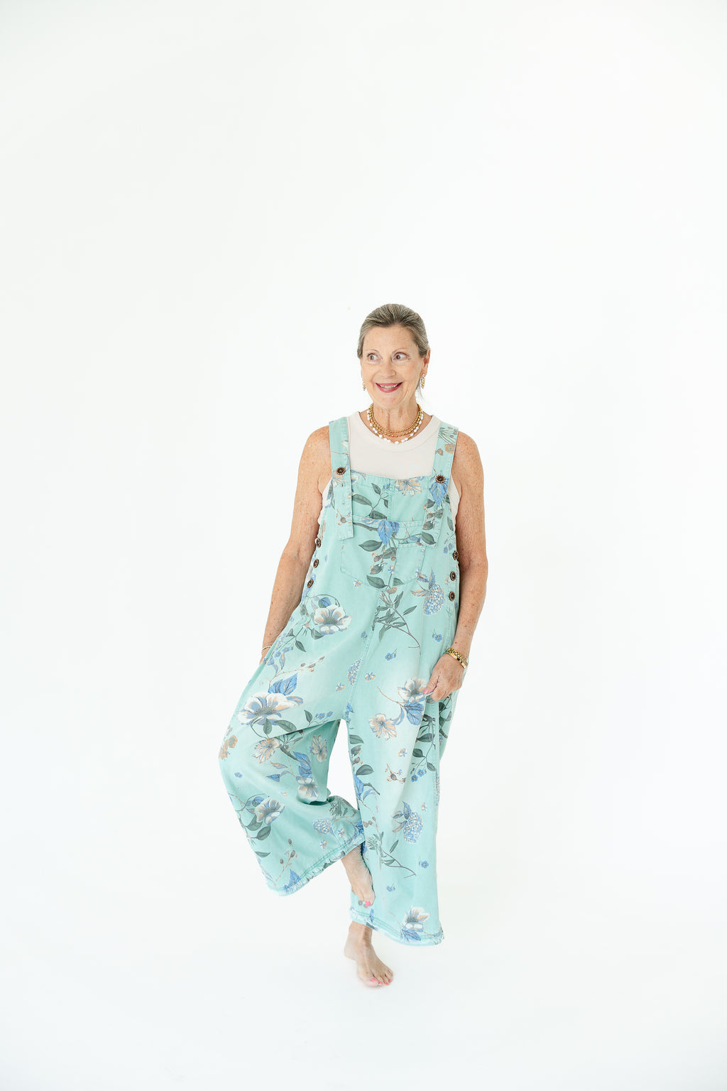 Sweet Mint Floral Overalls