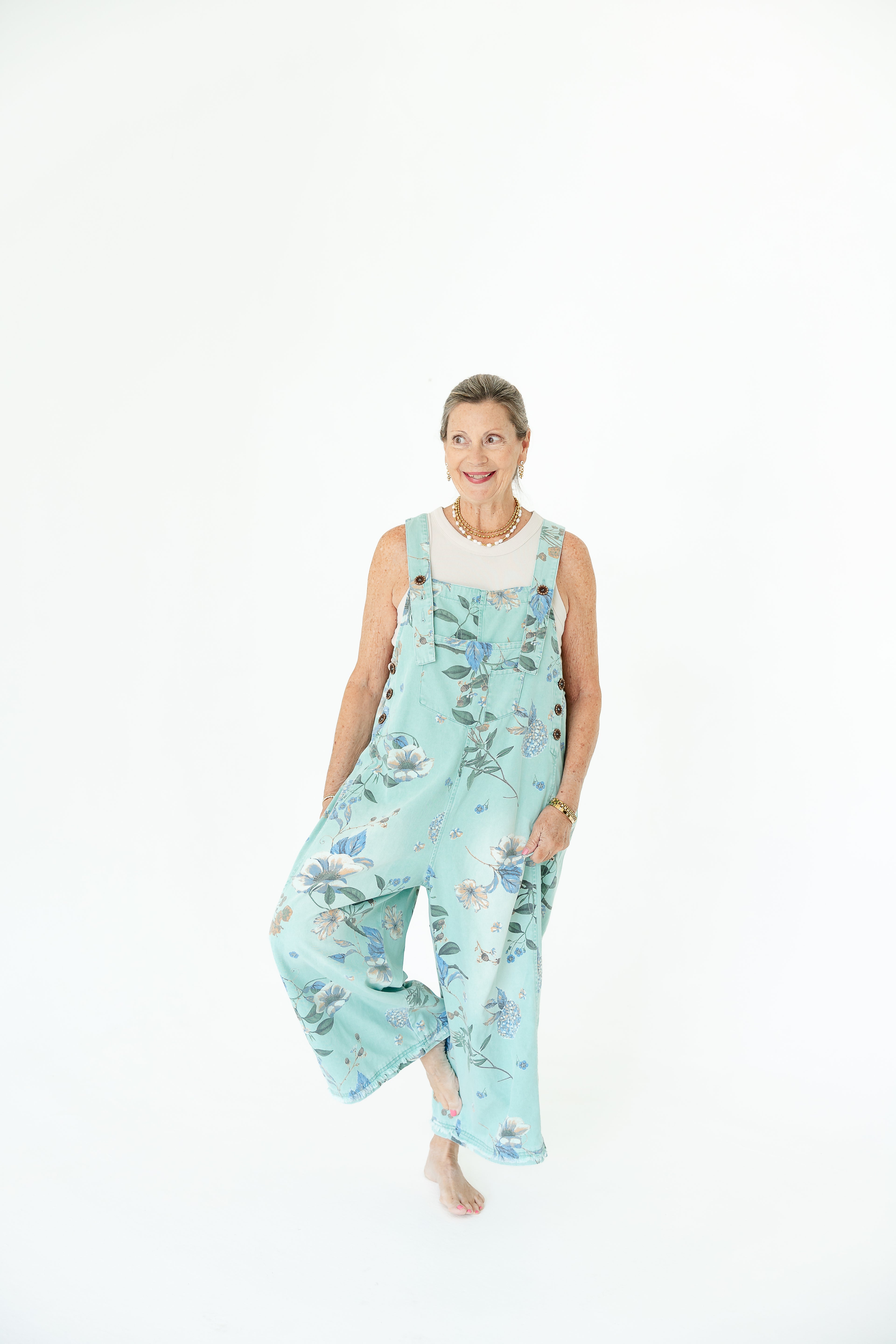 Sweet Mint Floral Overalls