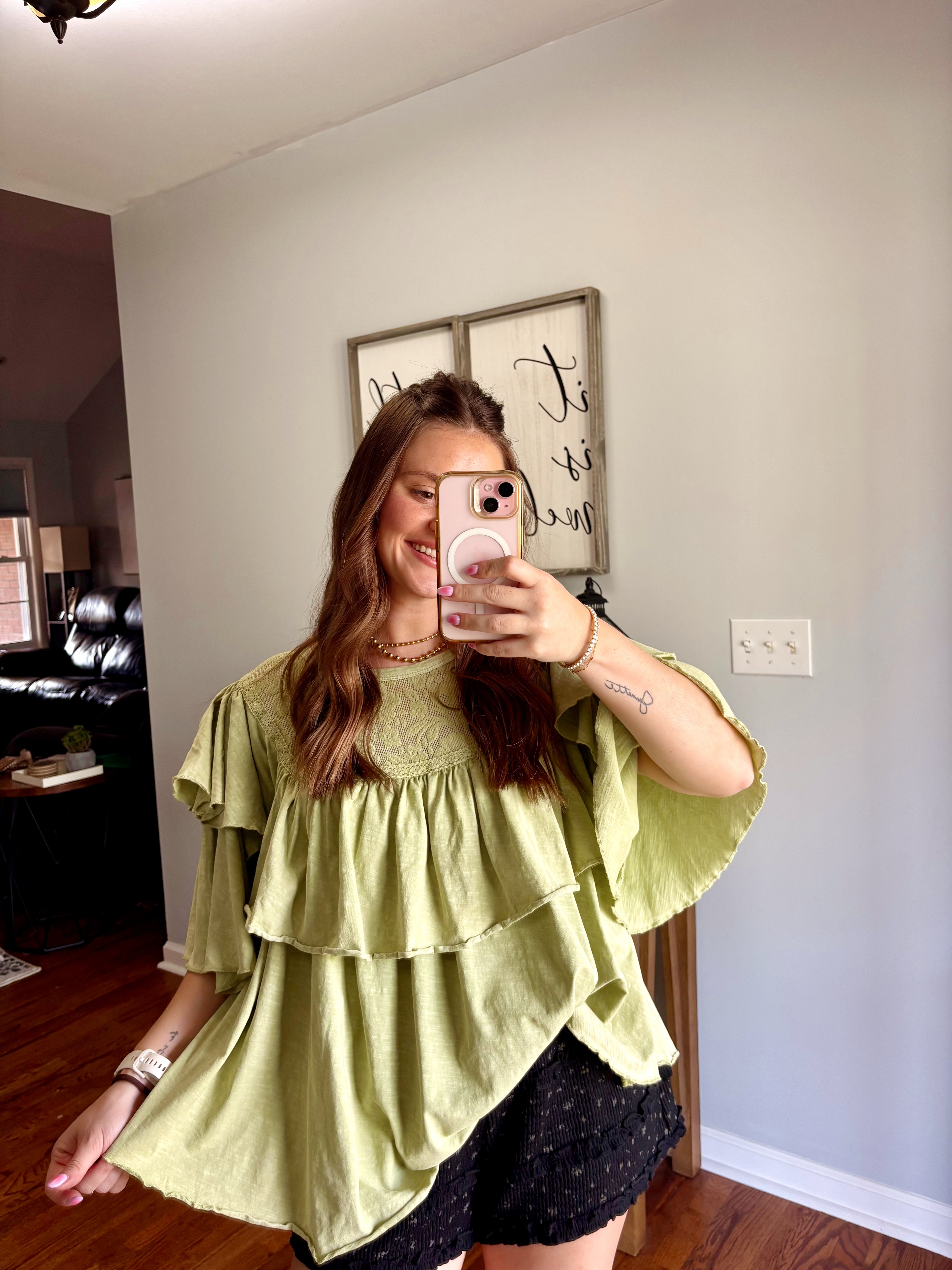 Pistachio Ruffled Top