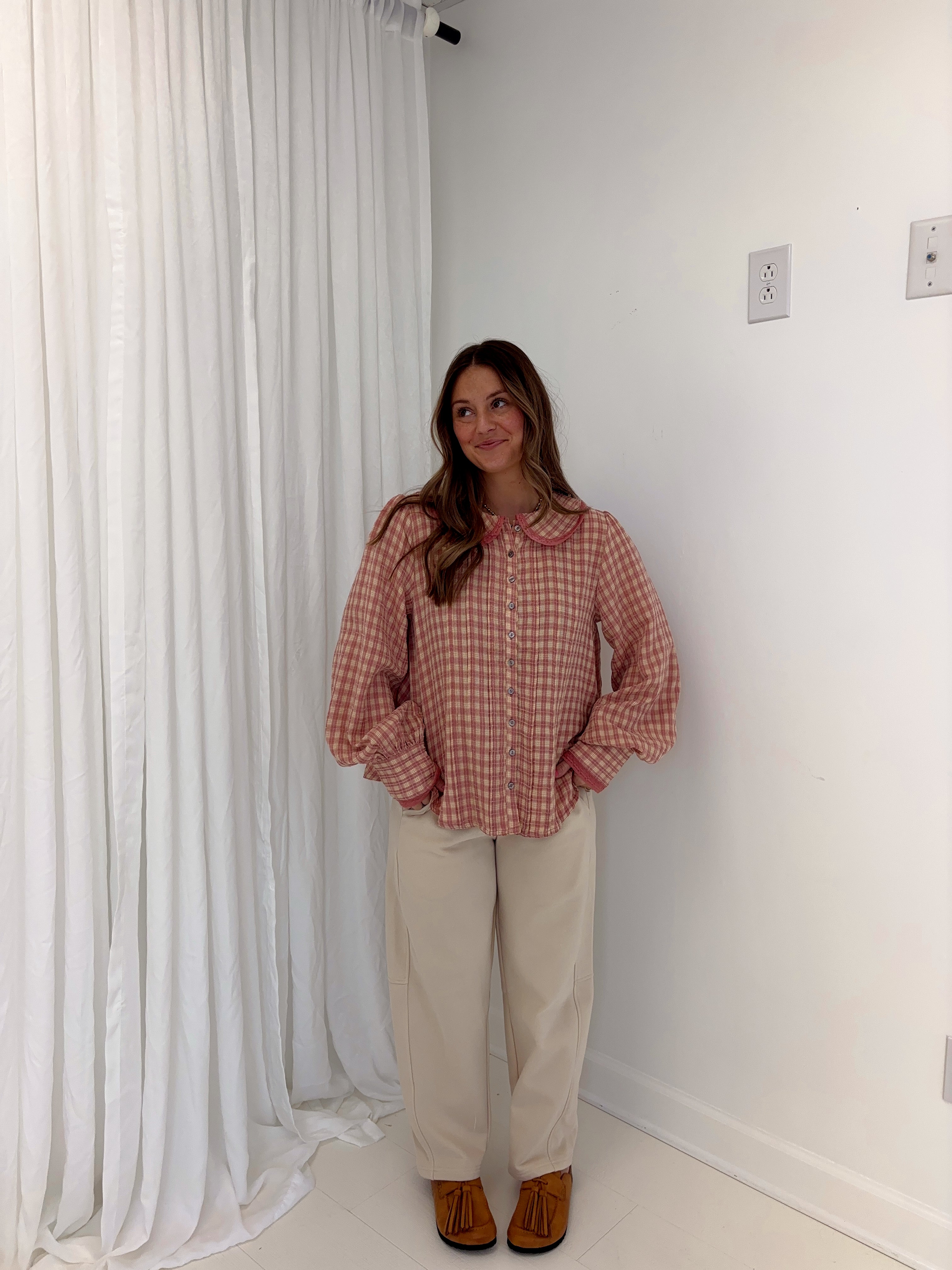 Pink Cream Gingham Top