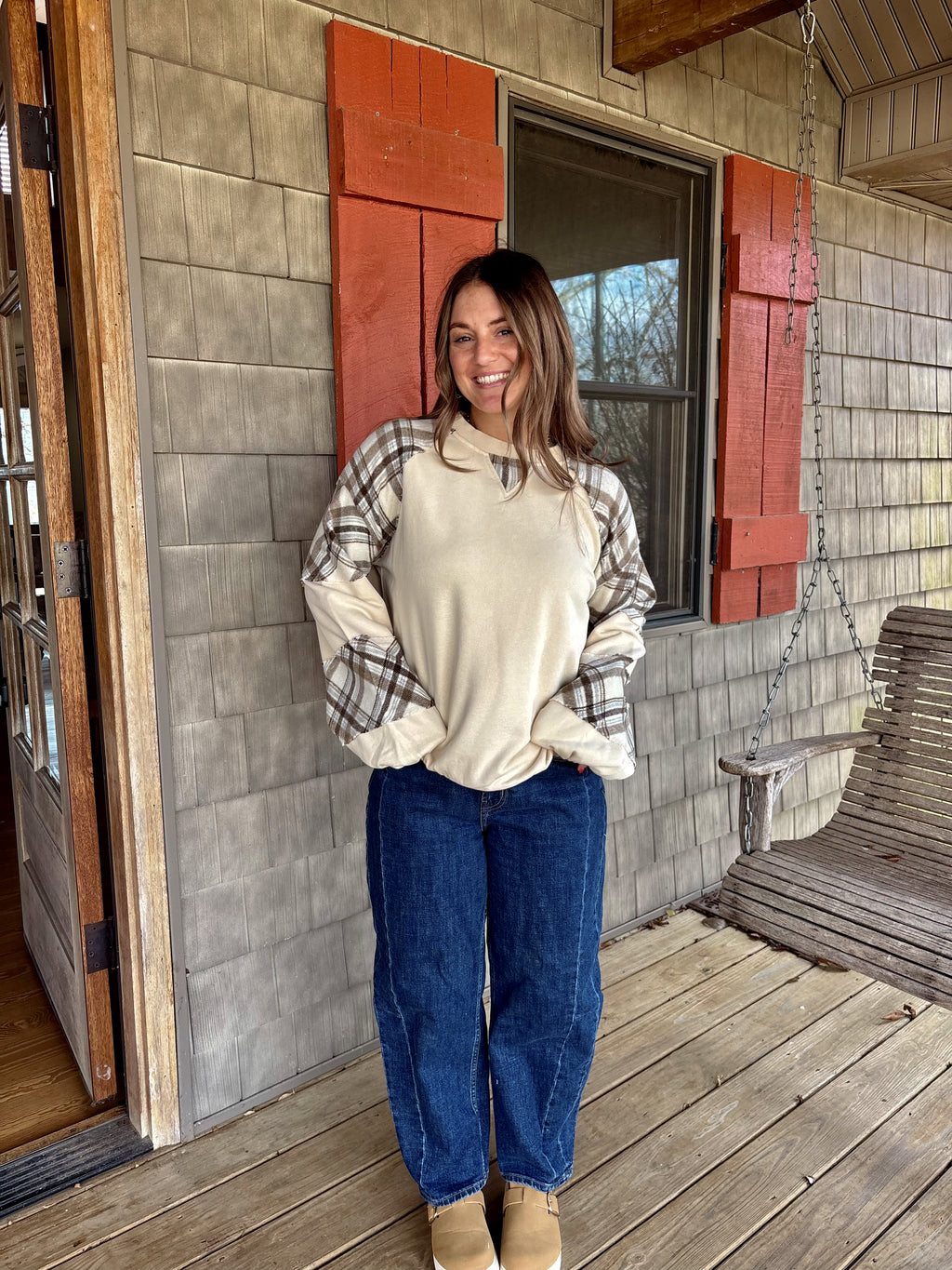 Playful Plaid Mix Print Top