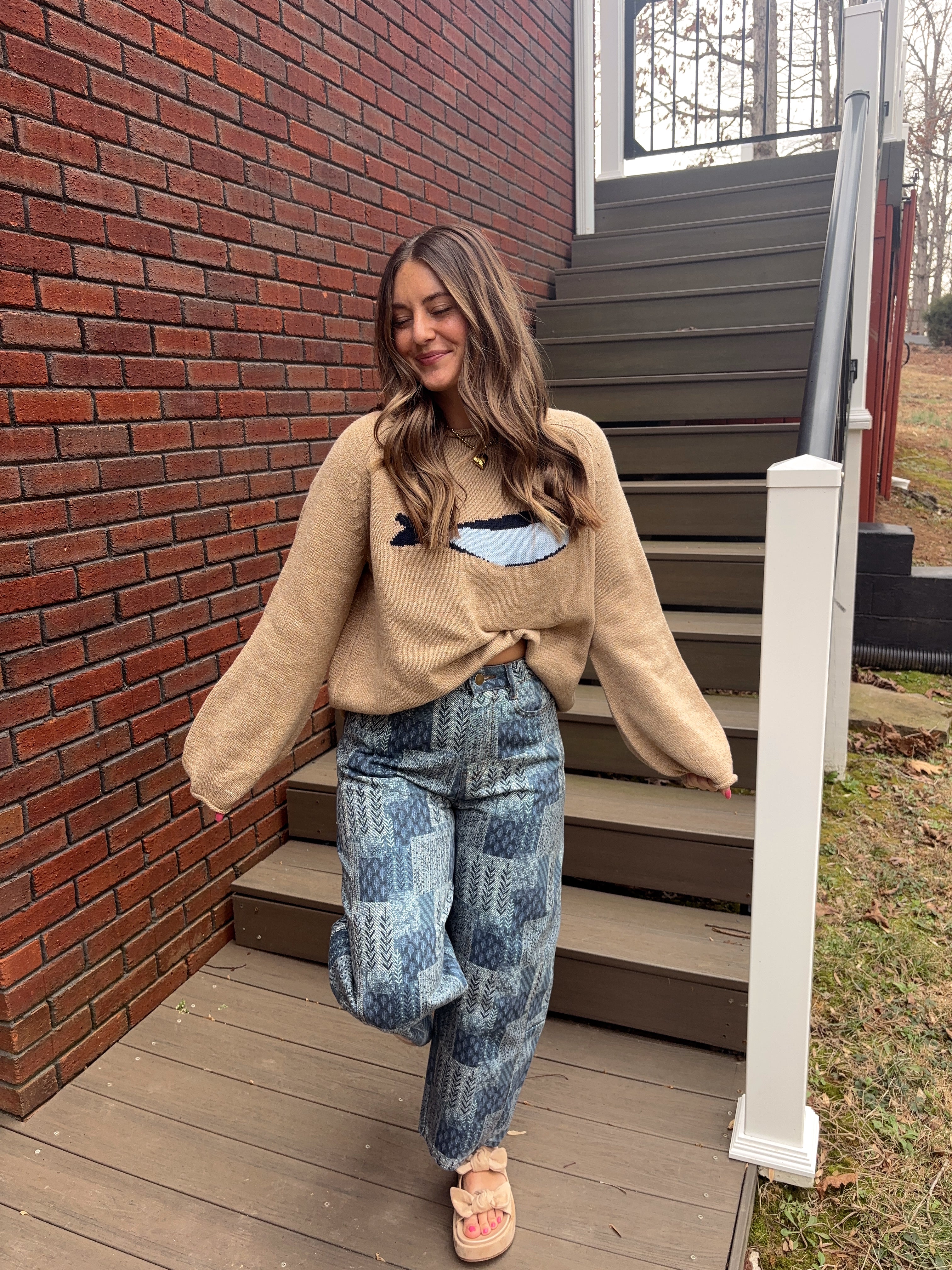 Boho Printed Barrel Jeans